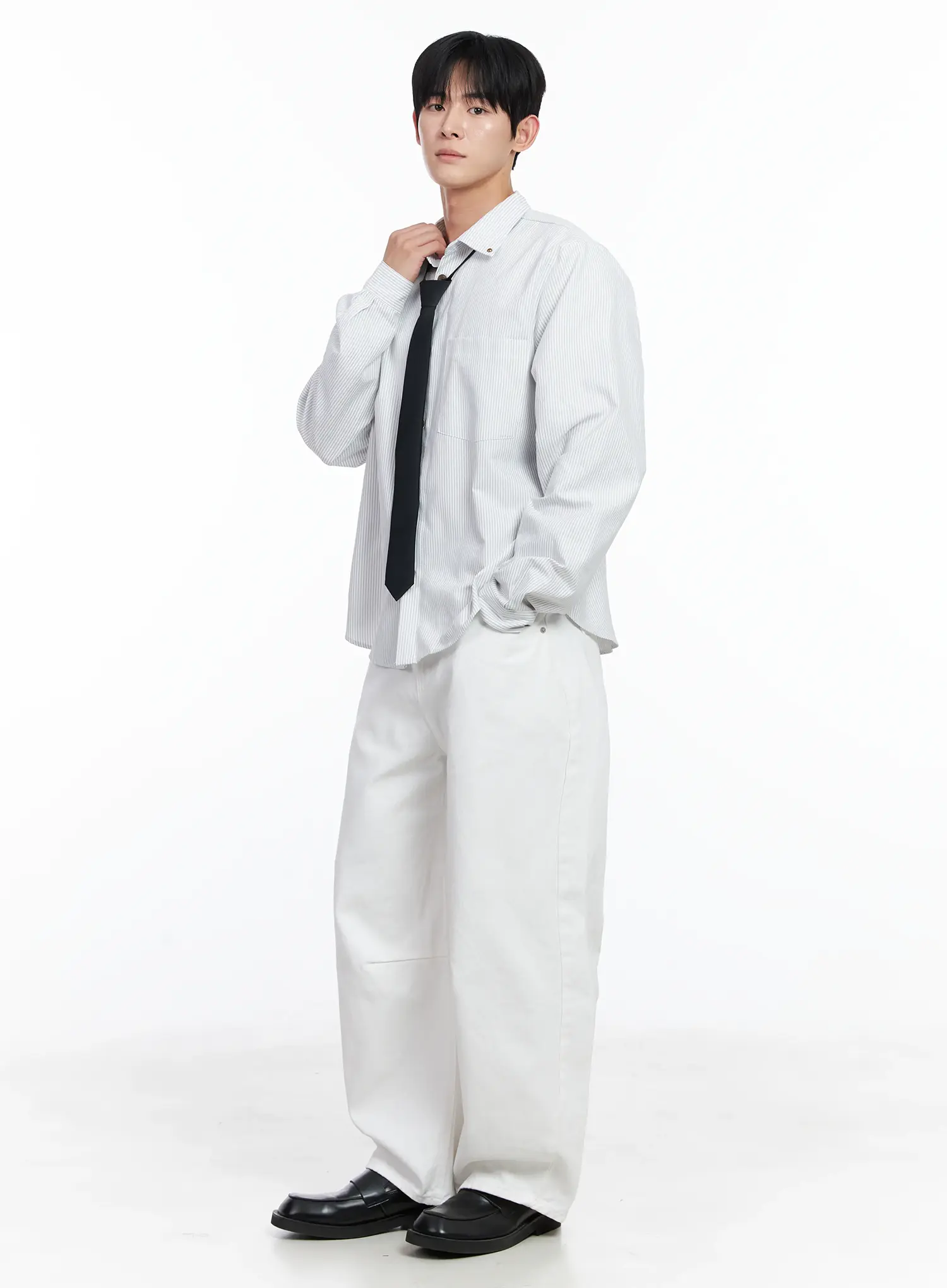 Men's Simple Striped Button-Up Shirt IJ521 - Image 2