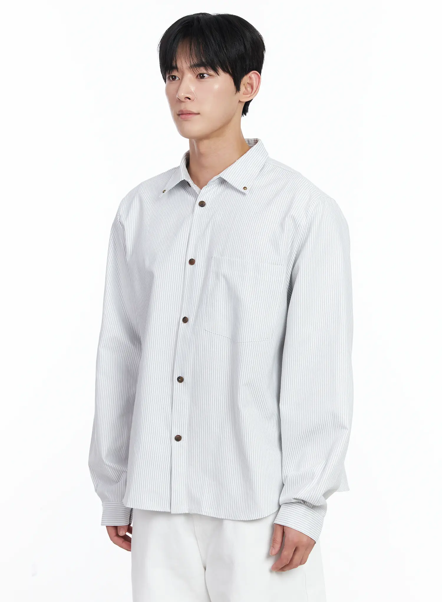 Men's Simple Striped Button-Up Shirt IJ521 - Image 4