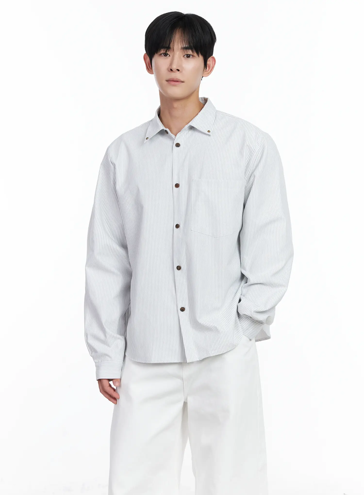 Men's Simple Striped Button-Up Shirt IJ521 - Image 6