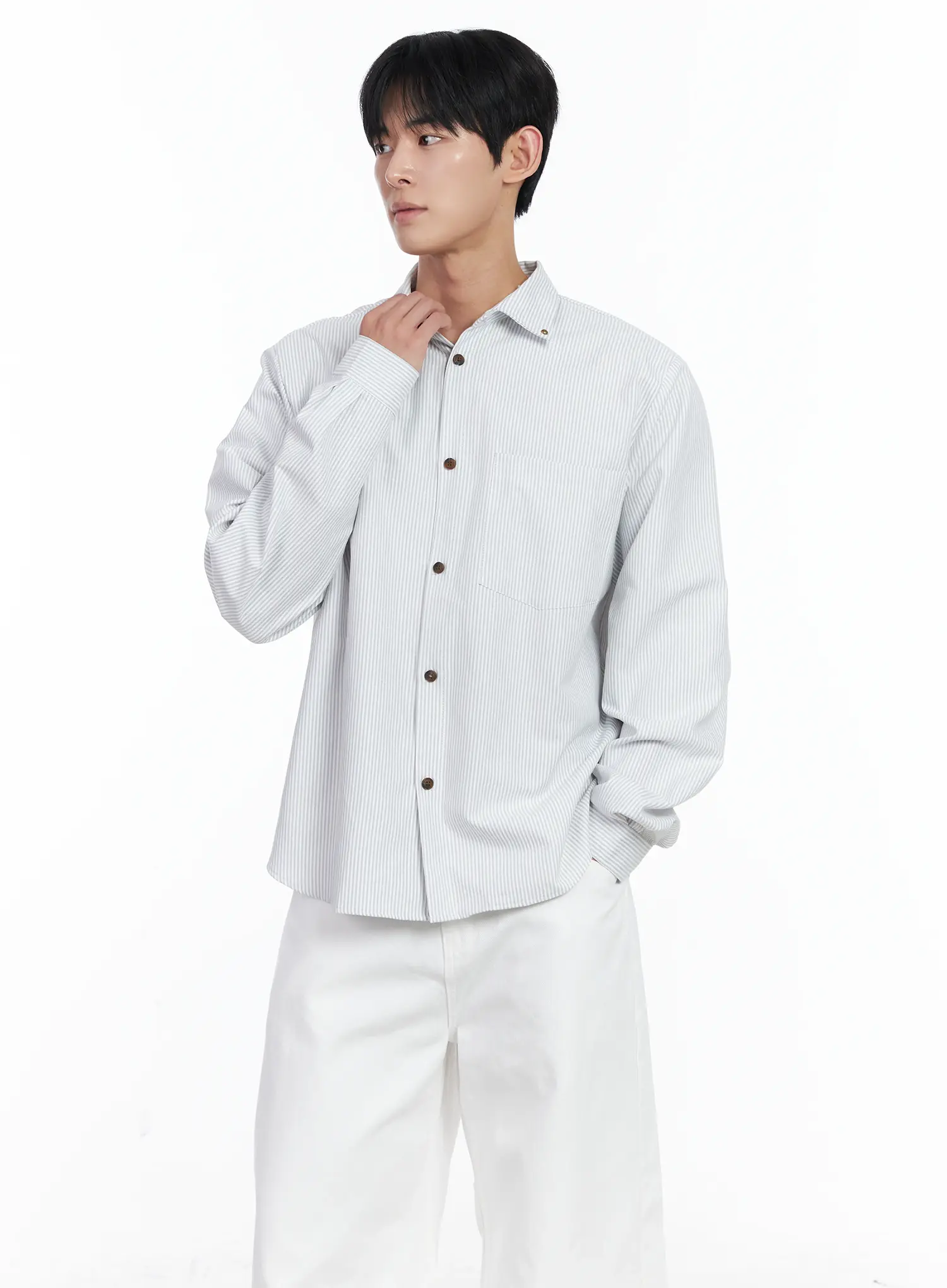 Men's Simple Striped Button-Up Shirt IJ521 - Image 7