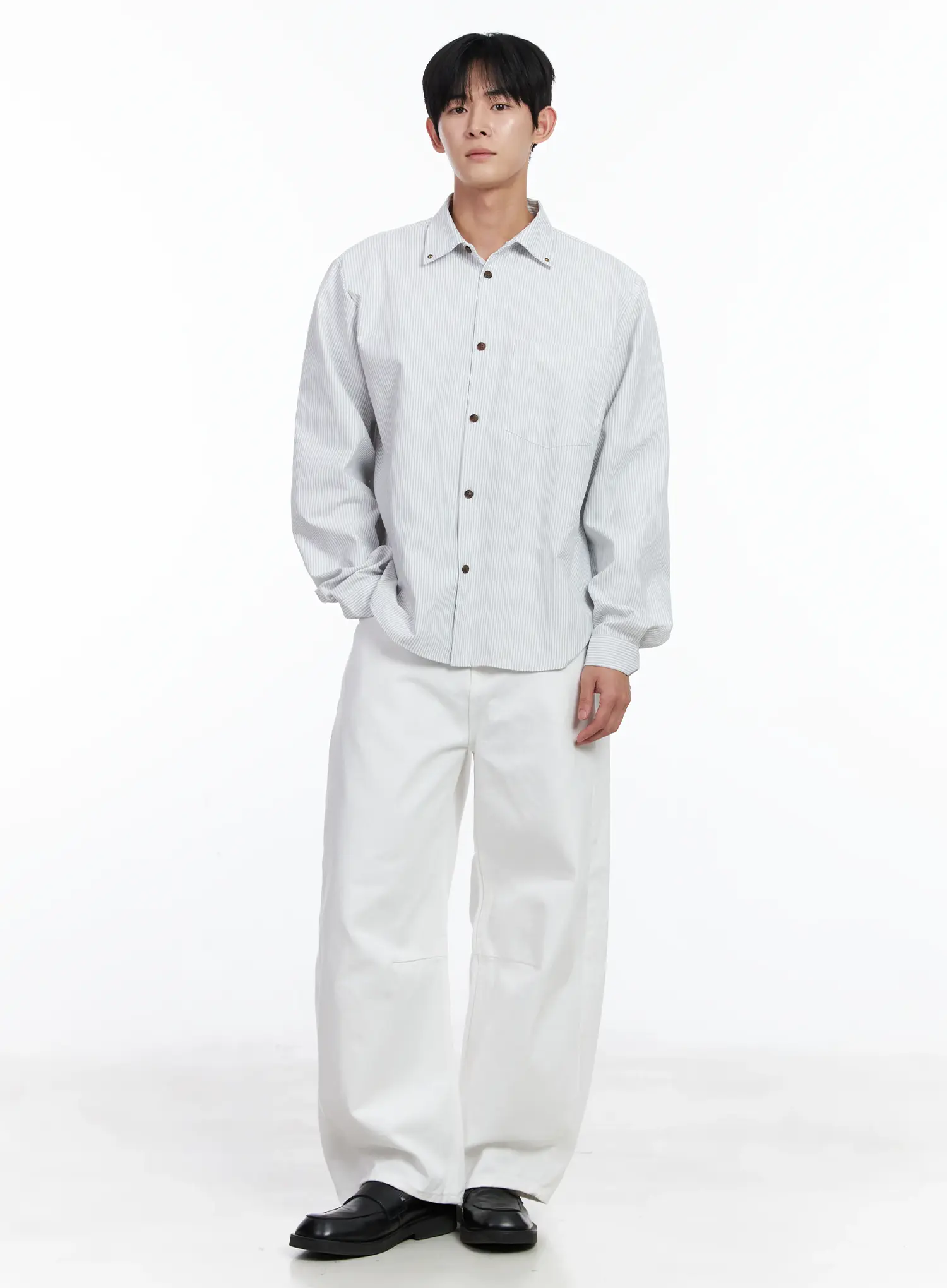 Men's Simple Striped Button-Up Shirt IJ521 - Image 8