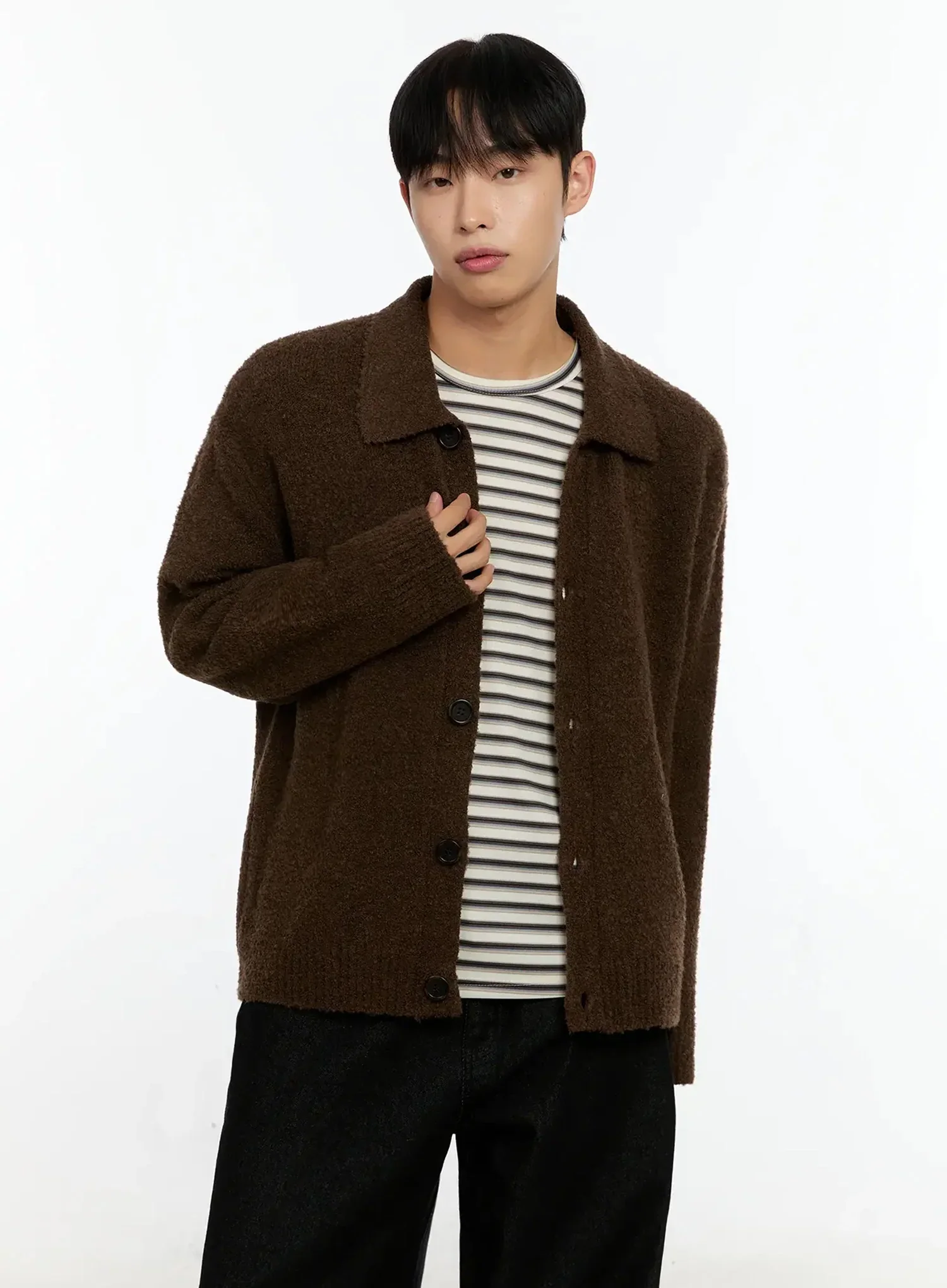 Men's Simple Wool Collar Cardigan IN525