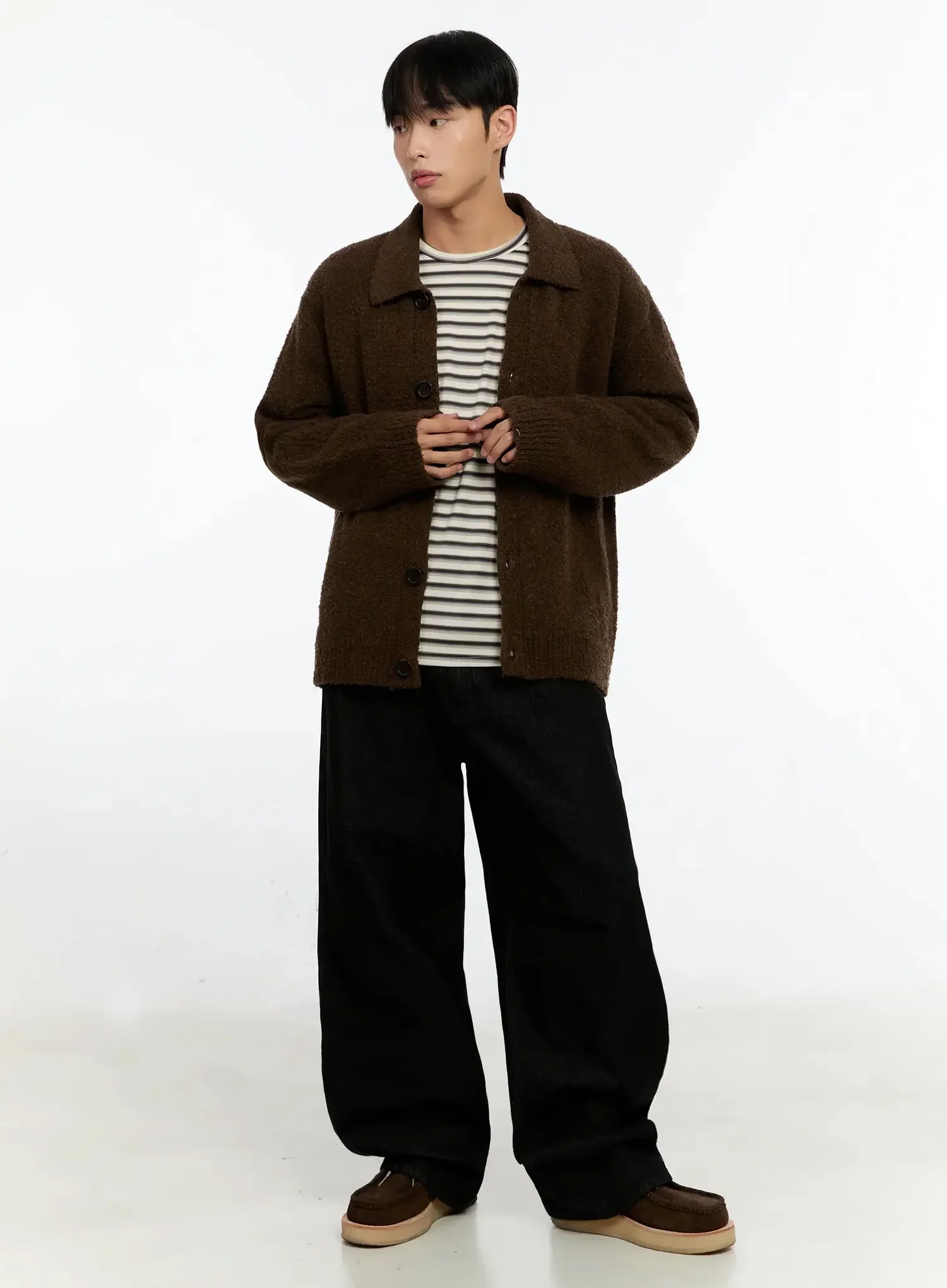 Men's Simple Wool Collar Cardigan IN525 - Image 11