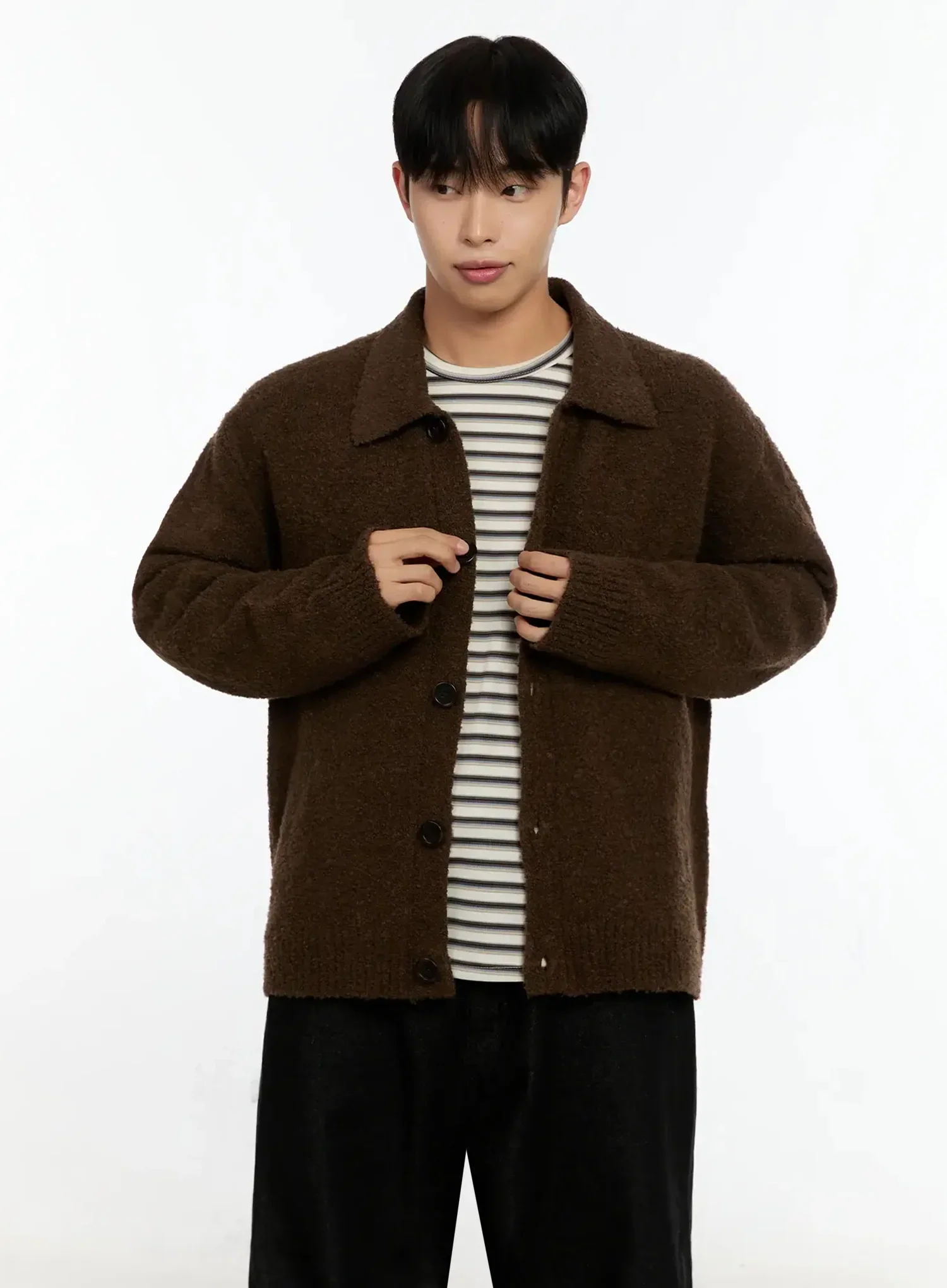 Men's Simple Wool Collar Cardigan IN525 - Image 4