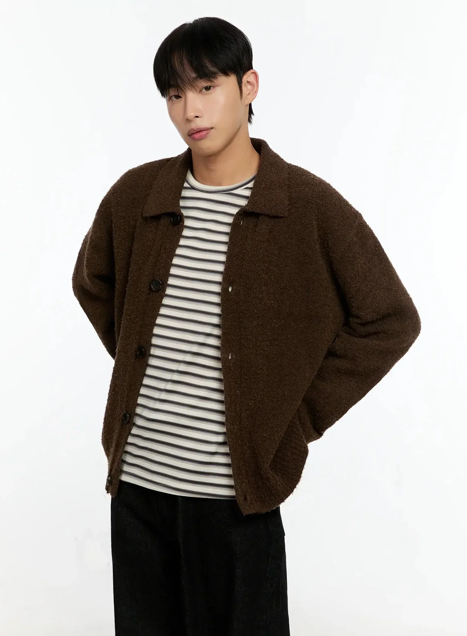 Men's Simple Wool Collar Cardigan IN525 - Image 5