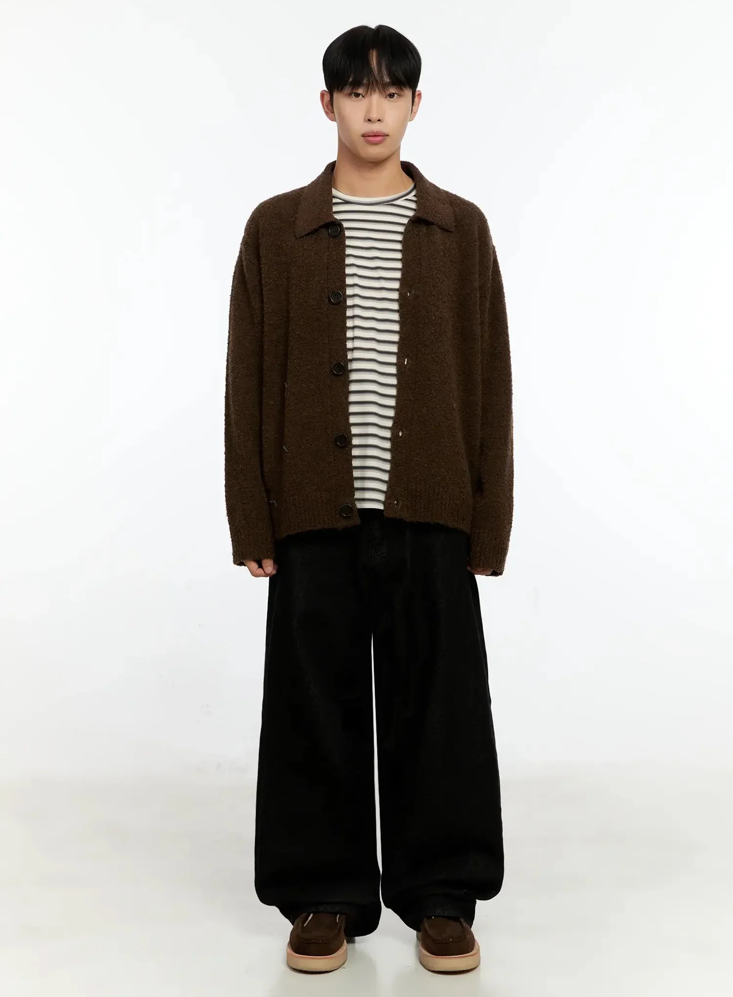 Men's Simple Wool Collar Cardigan IN525 - Image 7