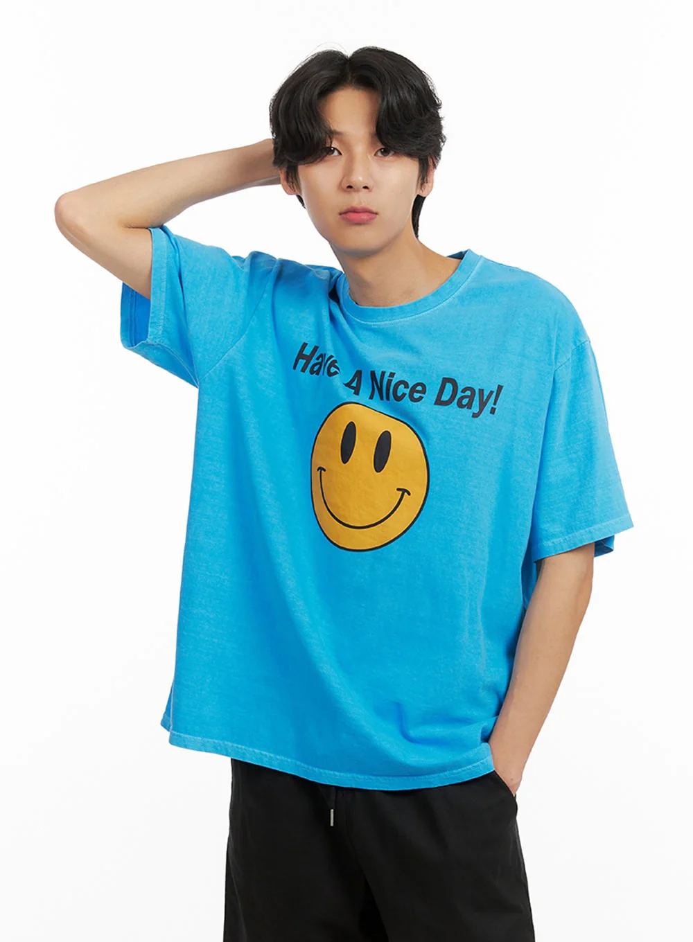 Men's Smile Graphic Lettering T-Shirt IY416 - Image 4