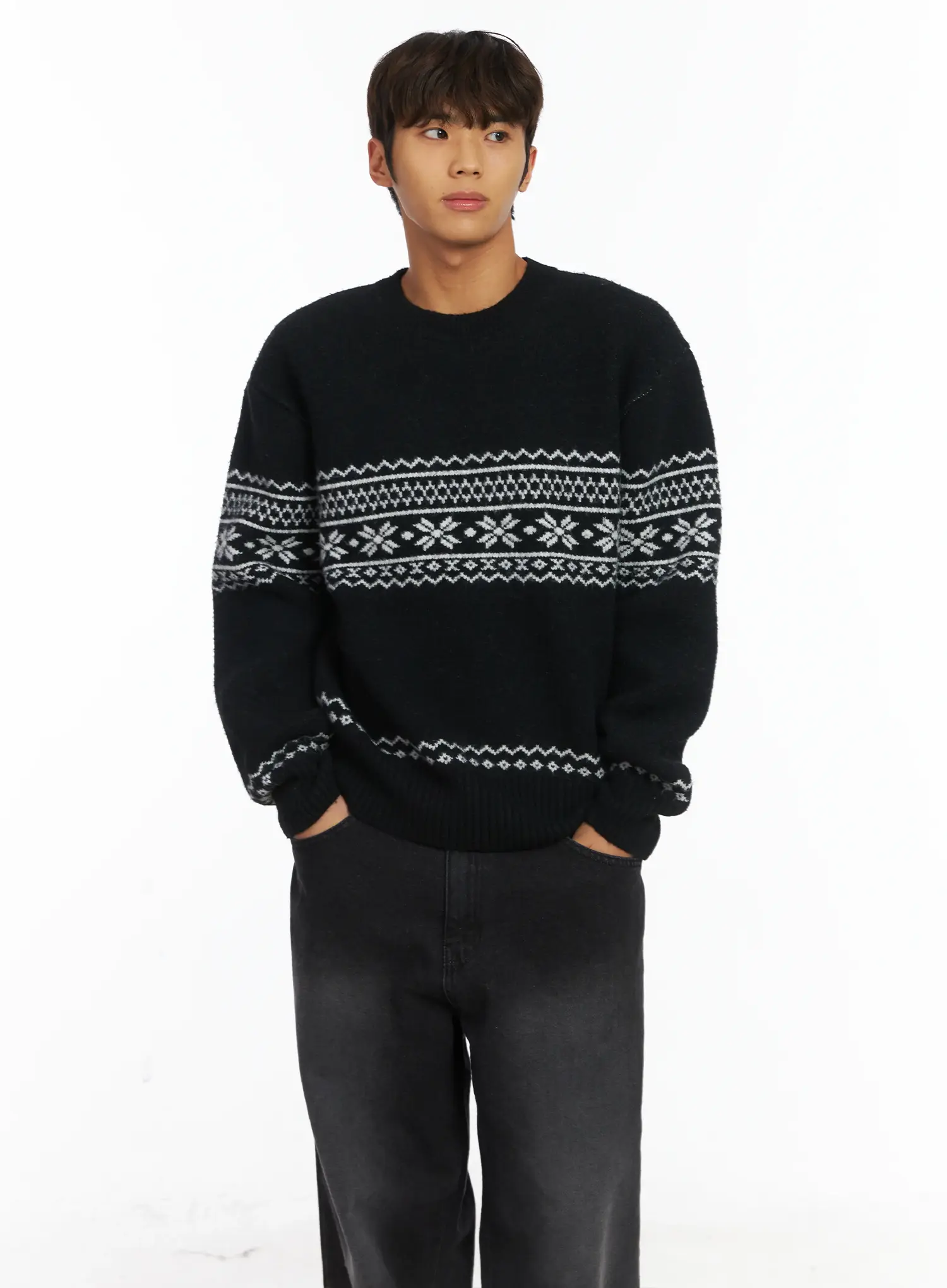 Men's Snowflake Knit Sweater IJ514 - Image 2