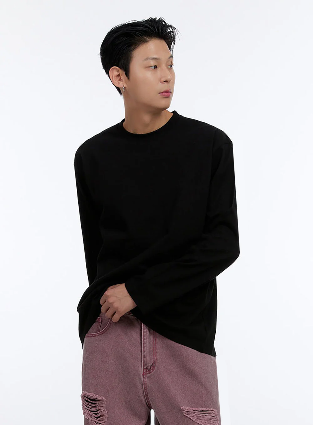 Men's Soft Round Neck Long Sleeve T-Shirt IO428 - Image 3