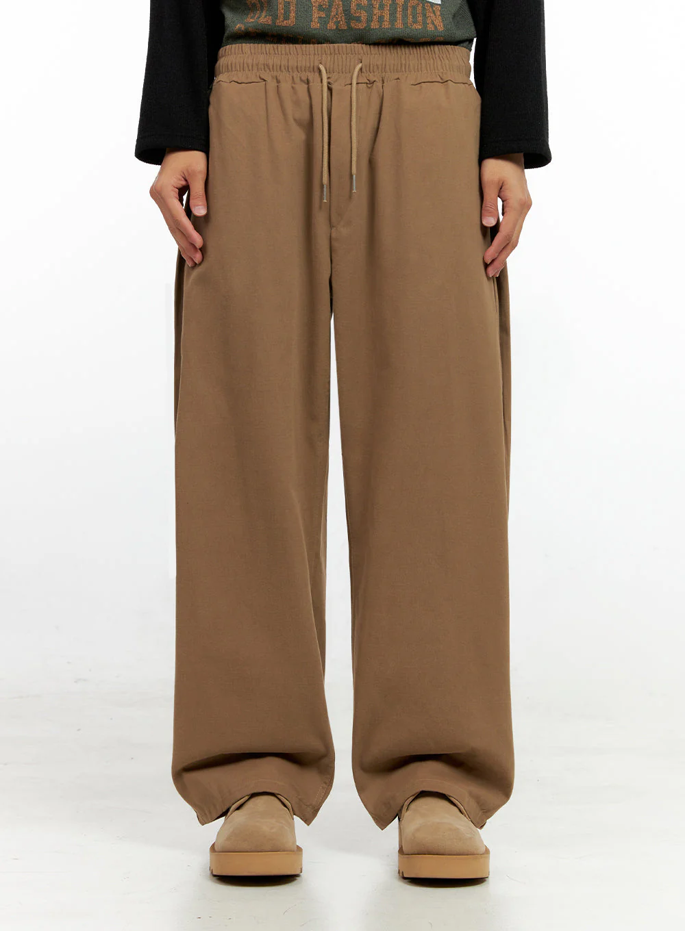 Men's Solid Pintuck Wide-Leg Trousers IN411 - Image 2