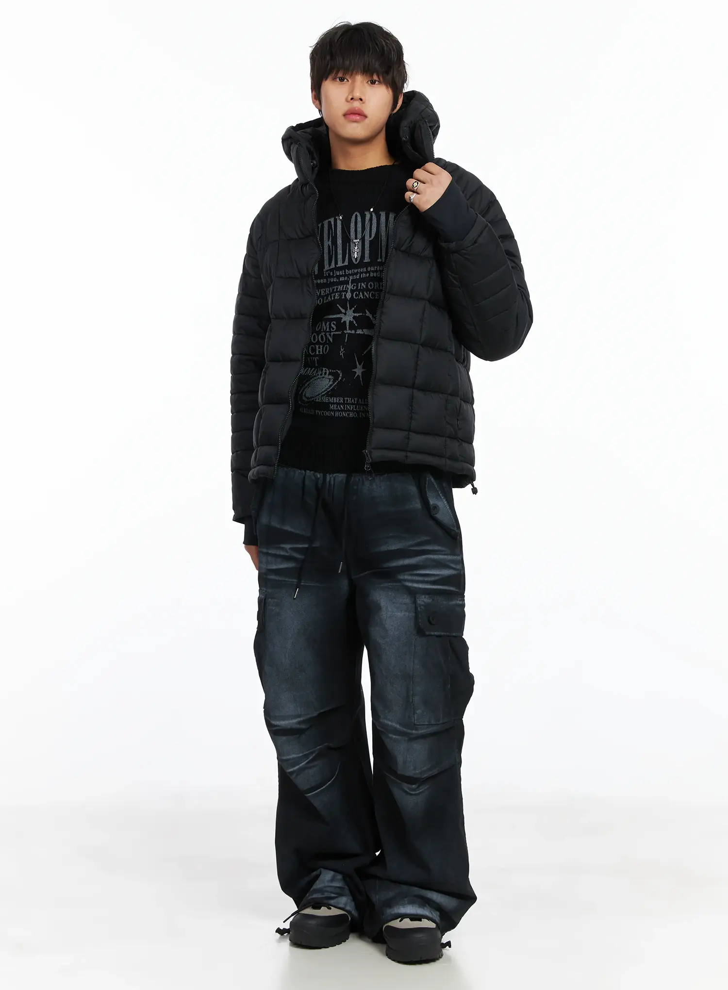 Men's Spray Wash Wide-Leg Cargo Pants IJ512 - Image 10