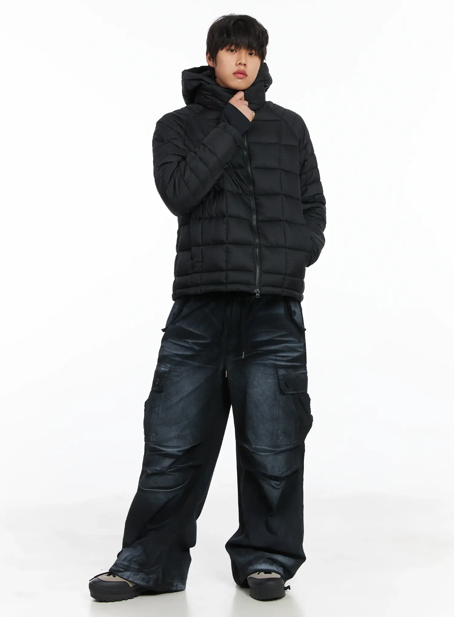 Men's Spray Wash Wide-Leg Cargo Pants IJ512 - Image 11