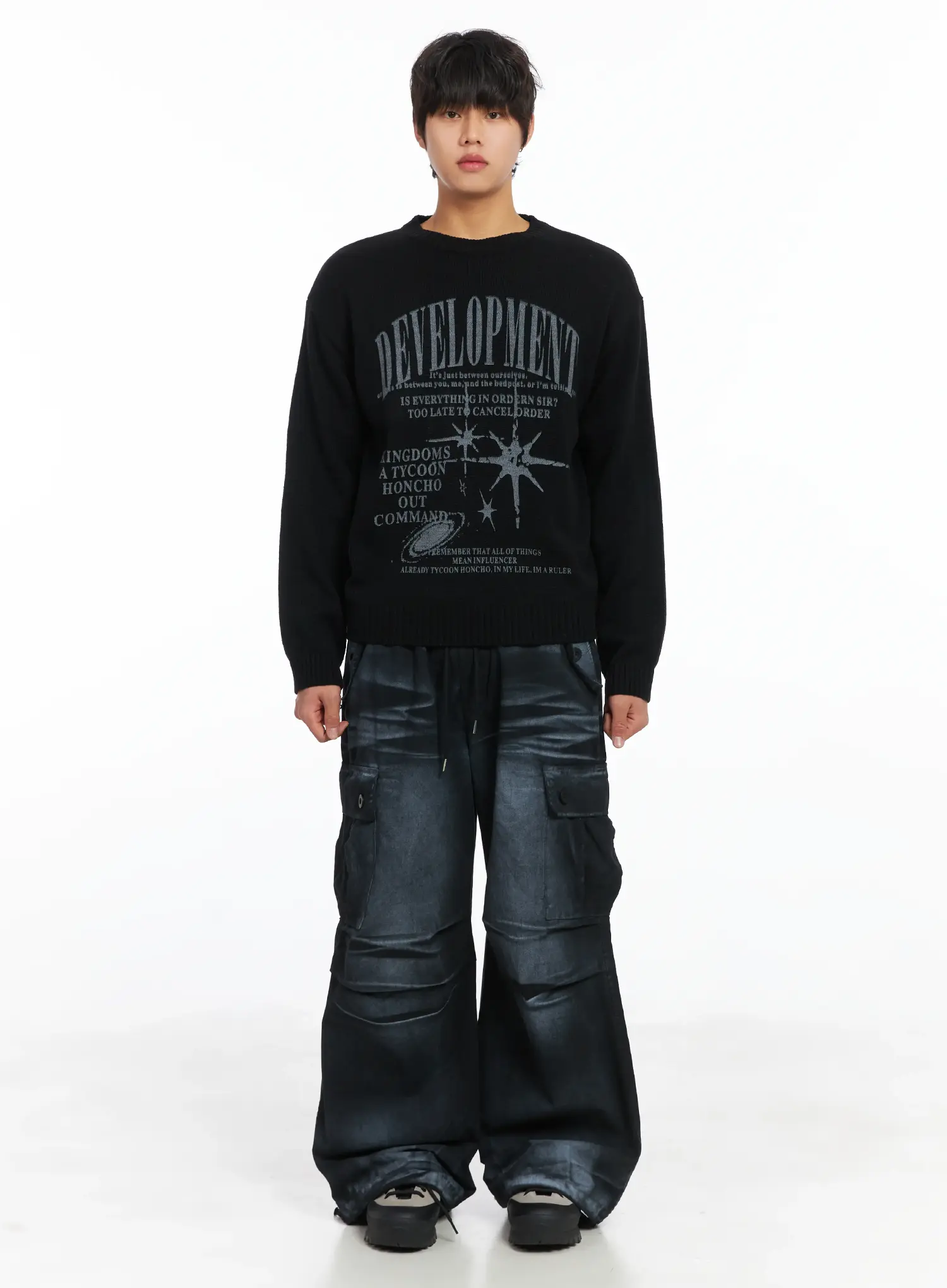 Men's Spray Wash Wide-Leg Cargo Pants IJ512 - Image 3