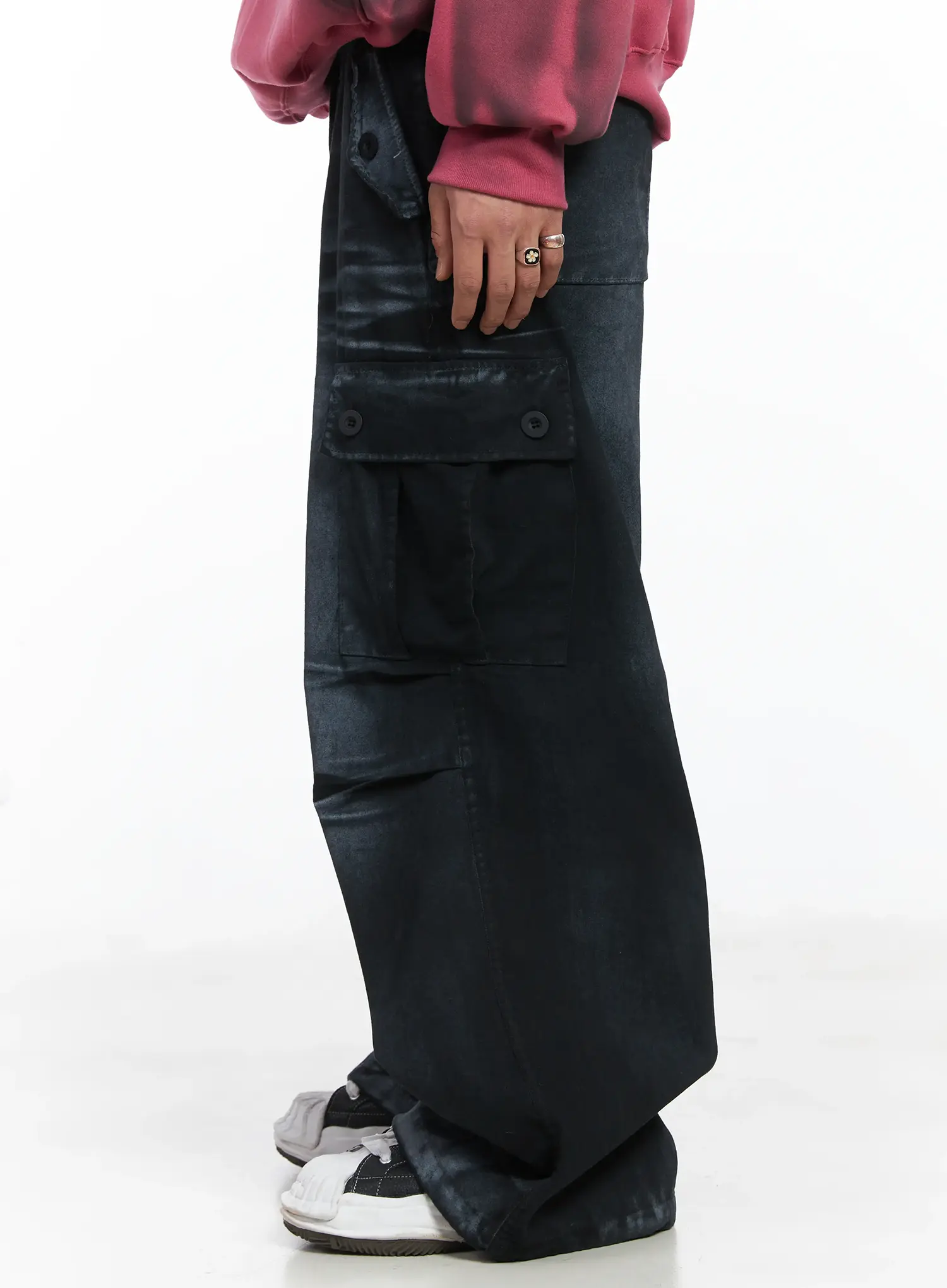 Men's Spray Wash Wide-Leg Cargo Pants IJ512 - Image 5