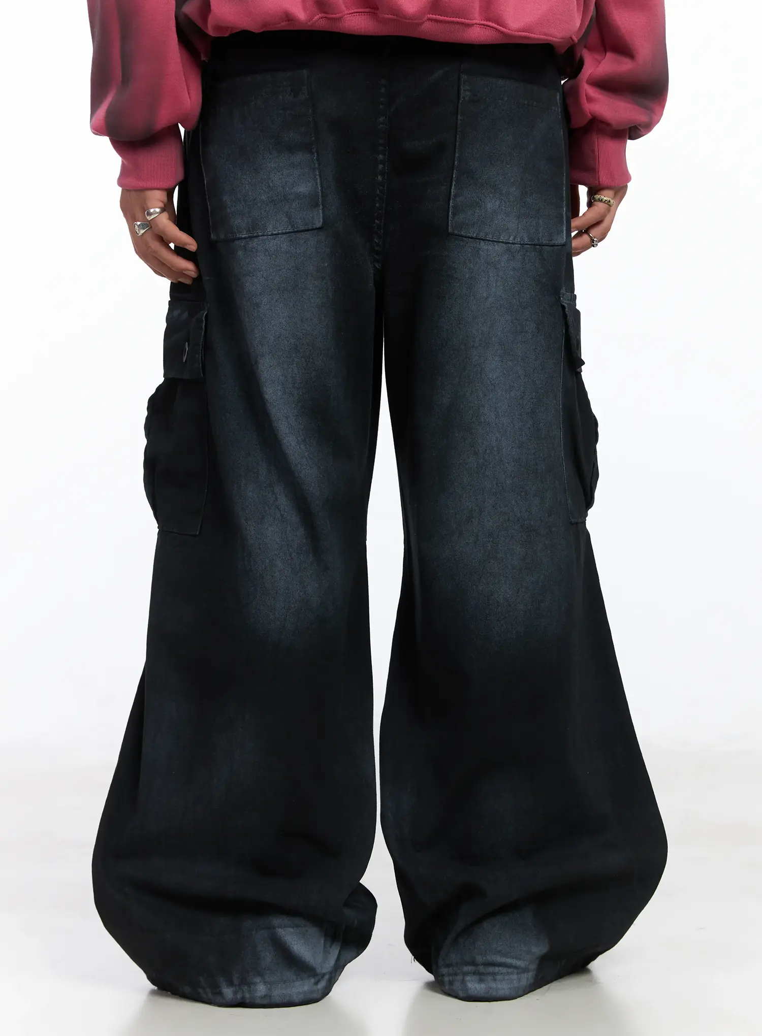 Men's Spray Wash Wide-Leg Cargo Pants IJ512 - Image 8