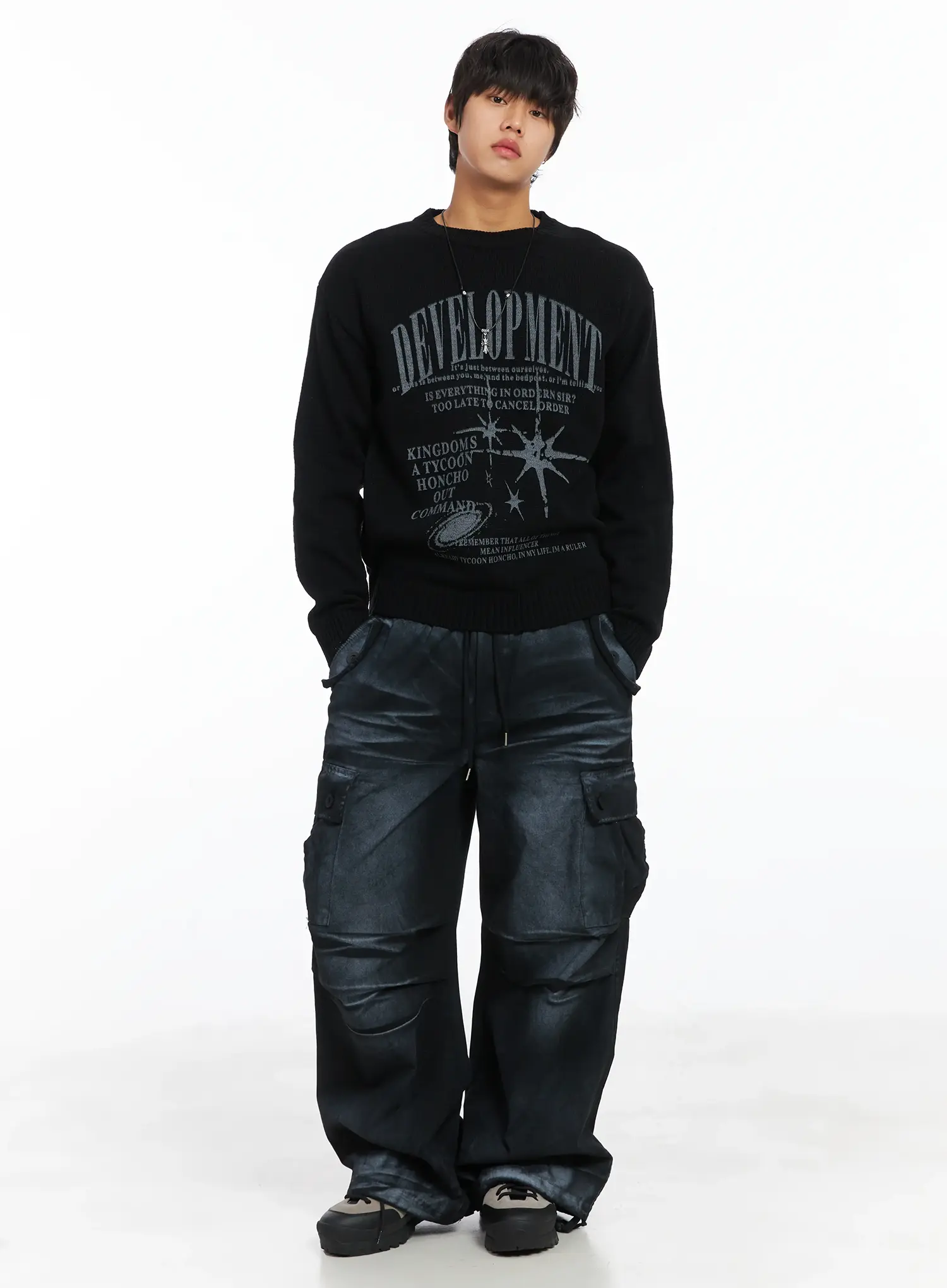 Men's Spray Wash Wide-Leg Cargo Pants IJ512 - Image 9