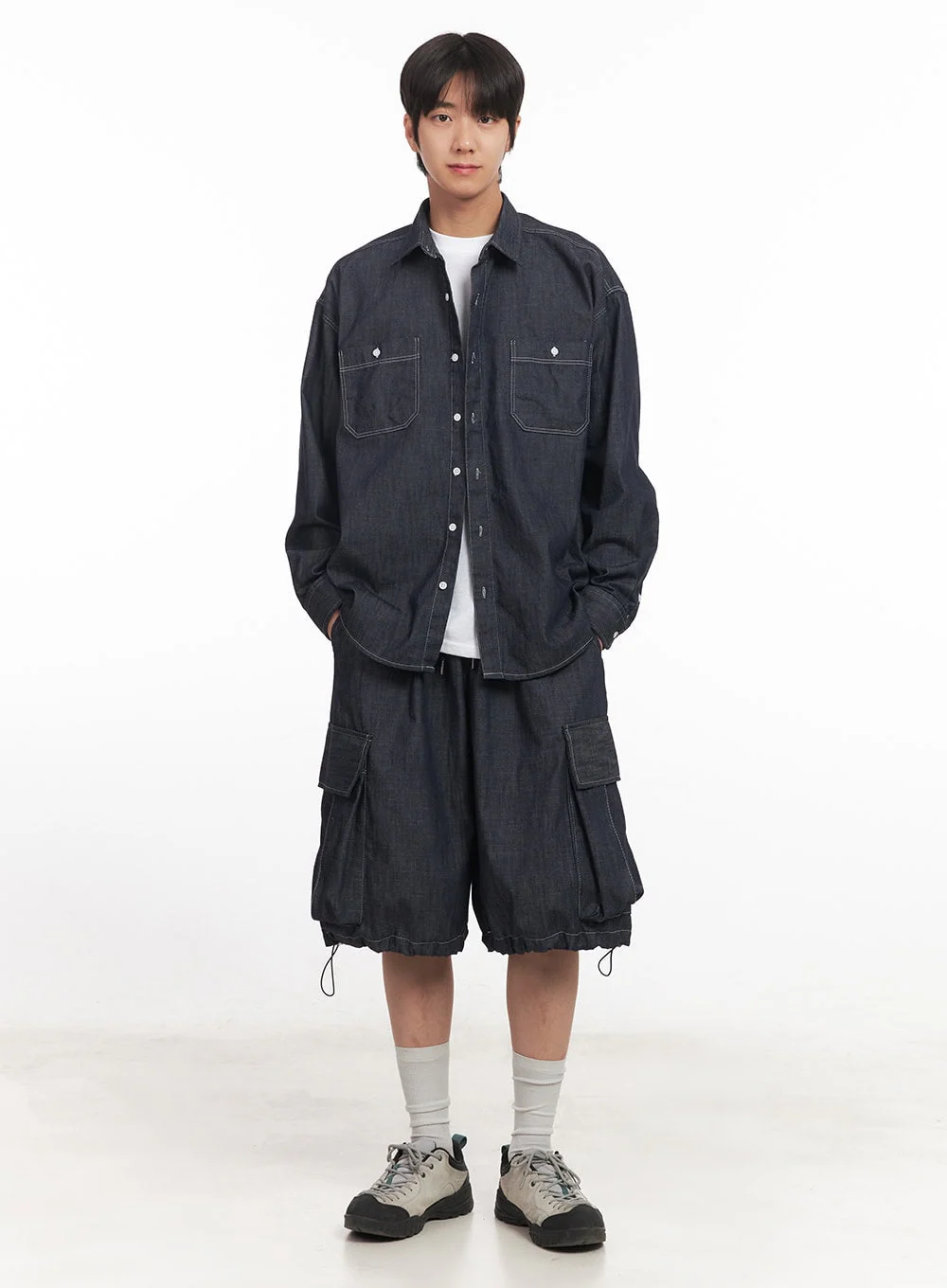 Men's Stitched Button-Up Denim Shirt IA510 - Image 2