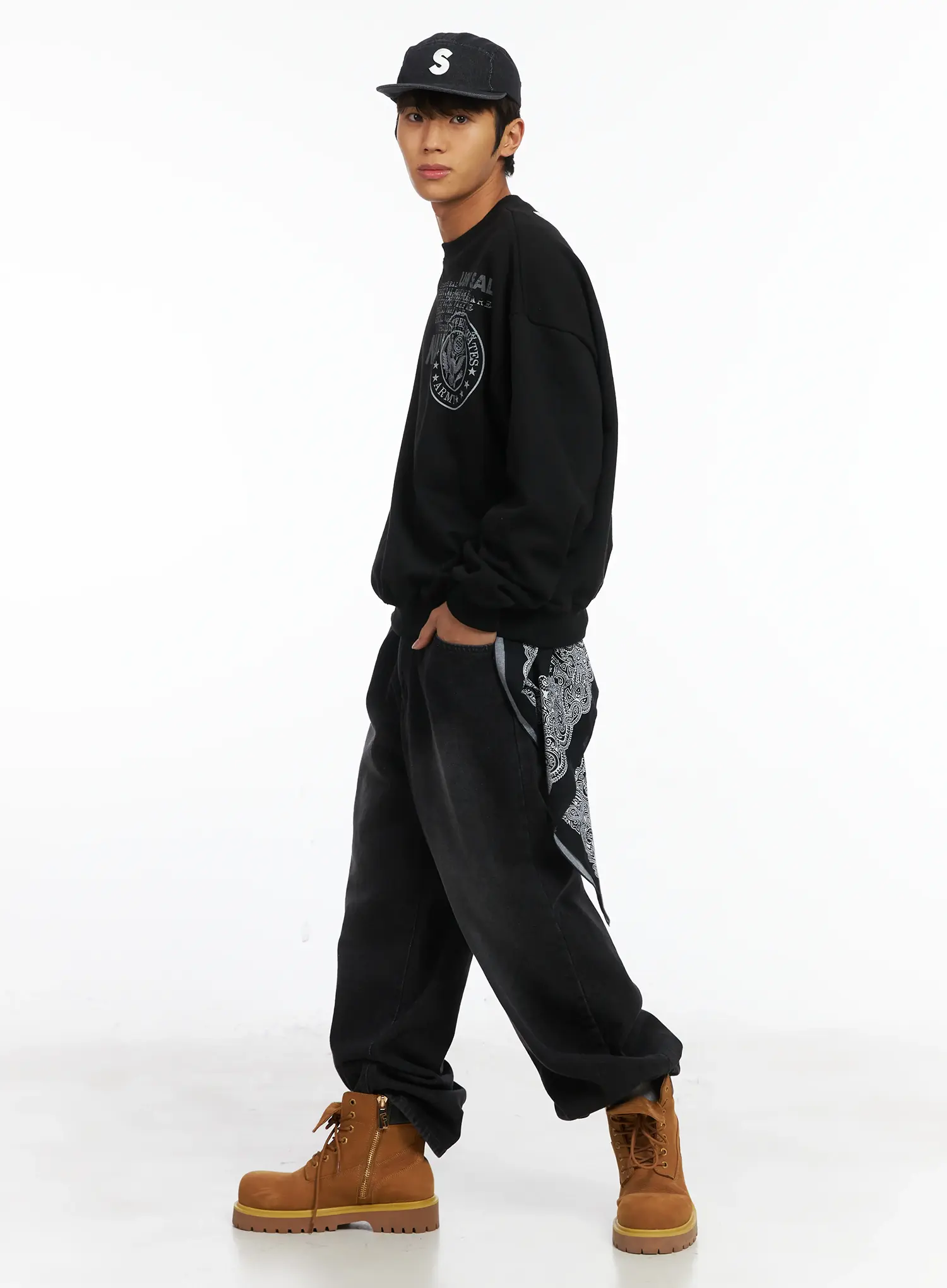 Men's Straight Semi-Wide Fleece Jeans (Black) IJ514 - Image 7