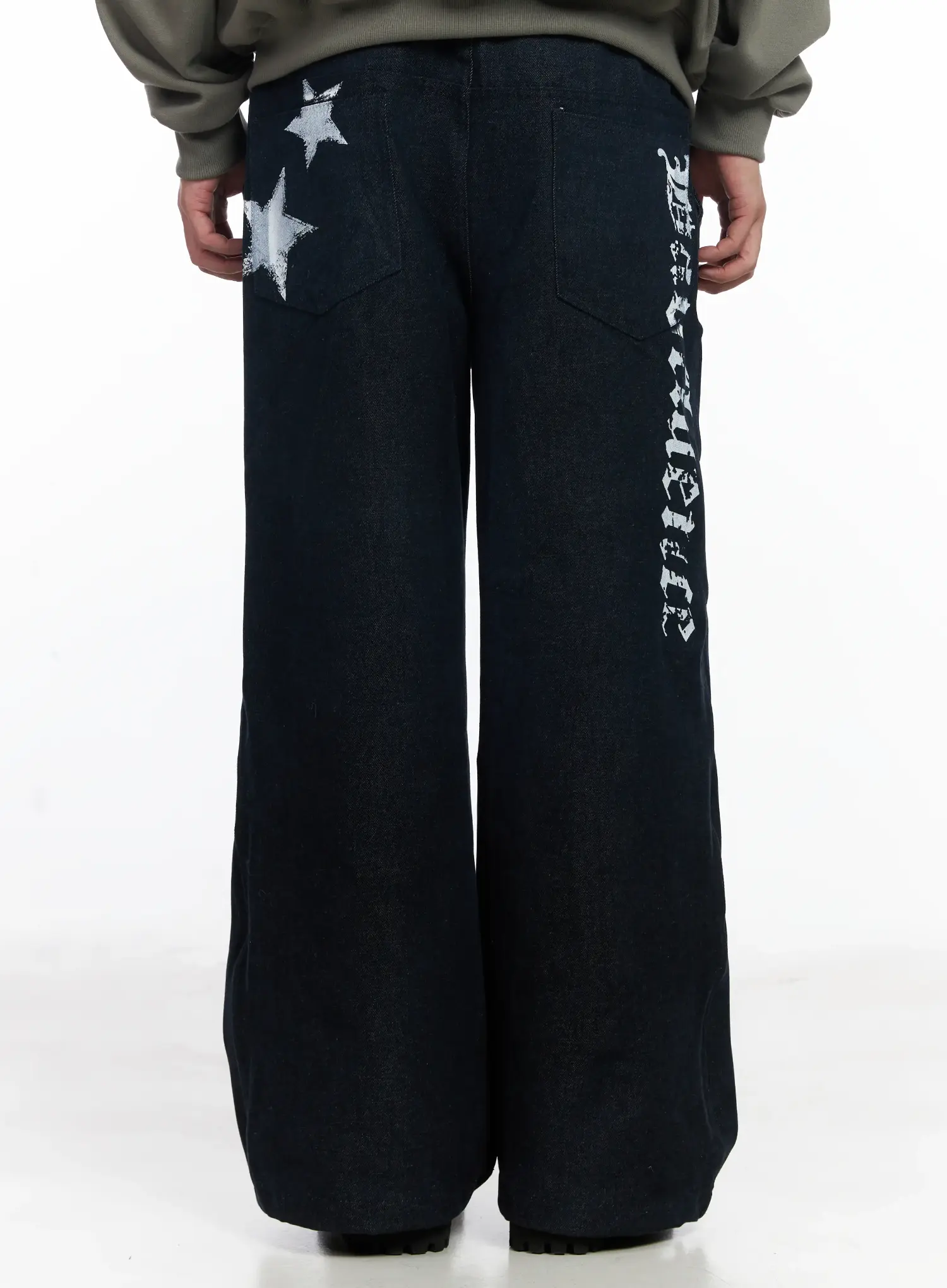Men's Street Style Lettered Wide Jeans IJ521