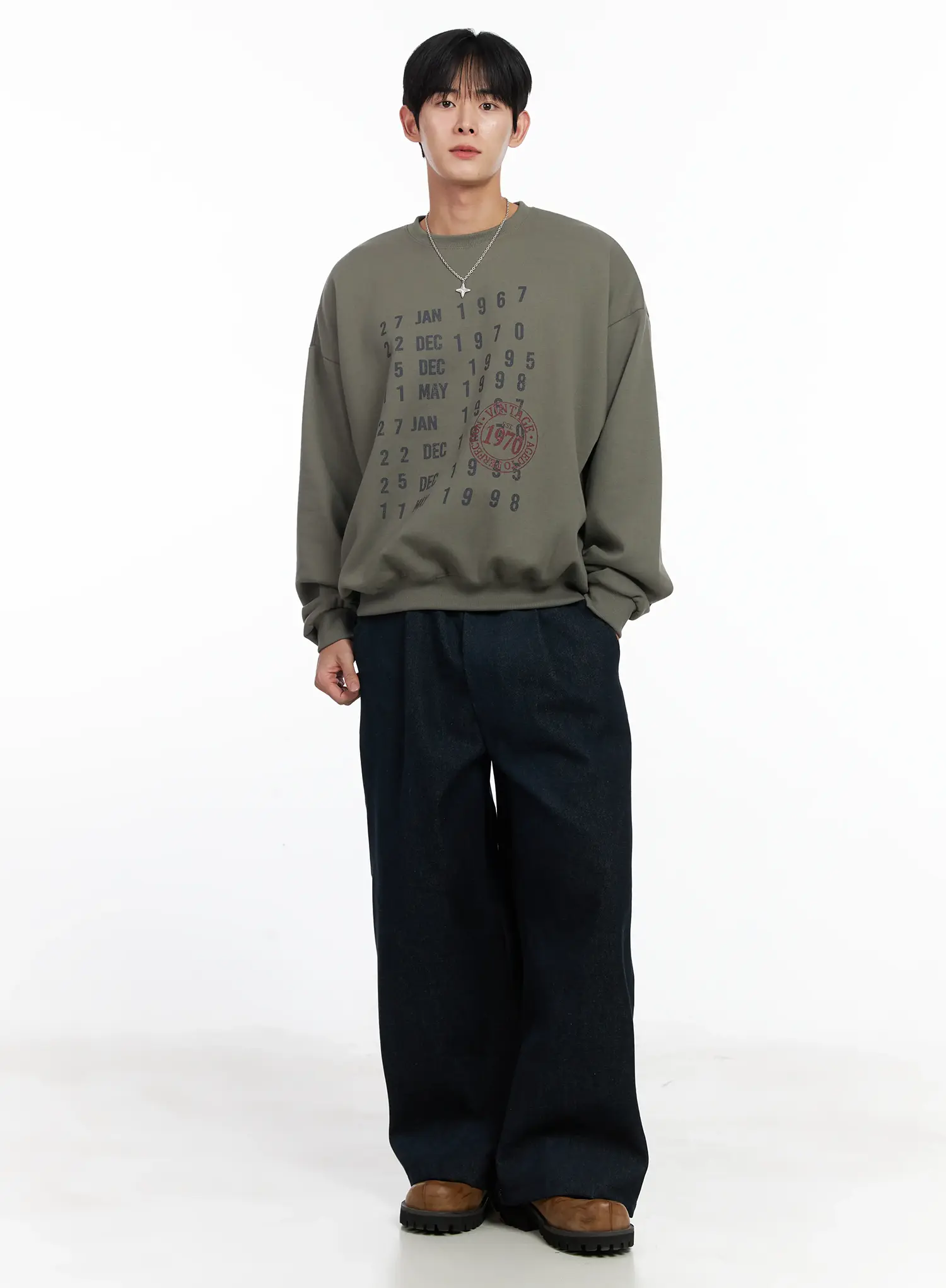 Men's Street Style Lettered Wide Jeans IJ521 - Image 11