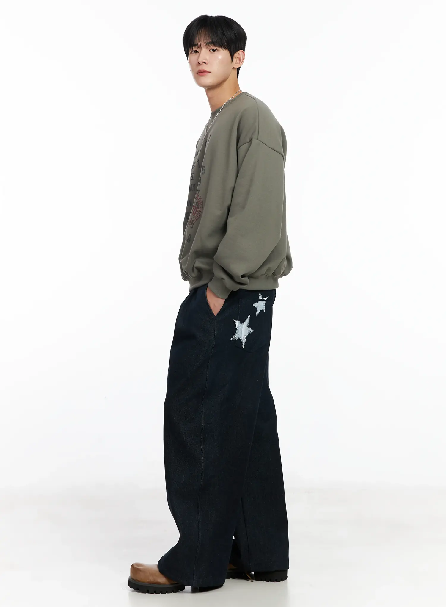 Men's Street Style Lettered Wide Jeans IJ521 - Image 3