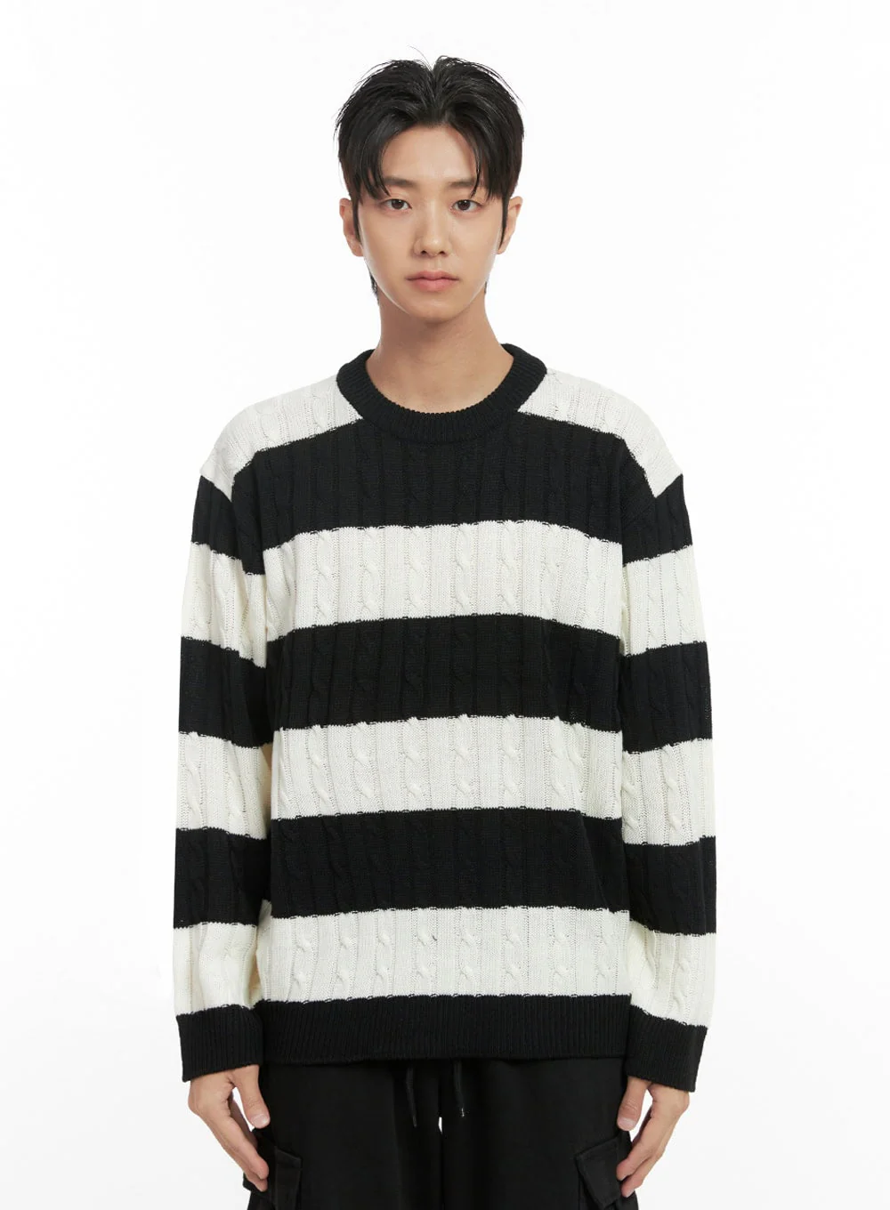 Men's Stripe Cable Knit Sweater ID413 - Image 11