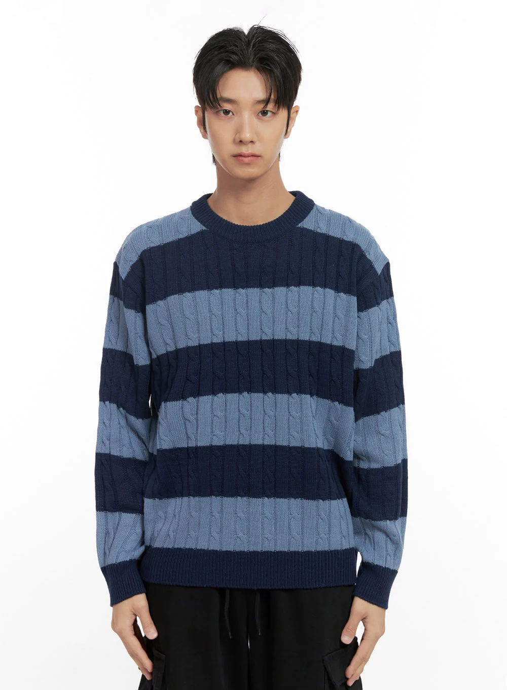 Men's Stripe Cable Knit Sweater ID413 - Image 12