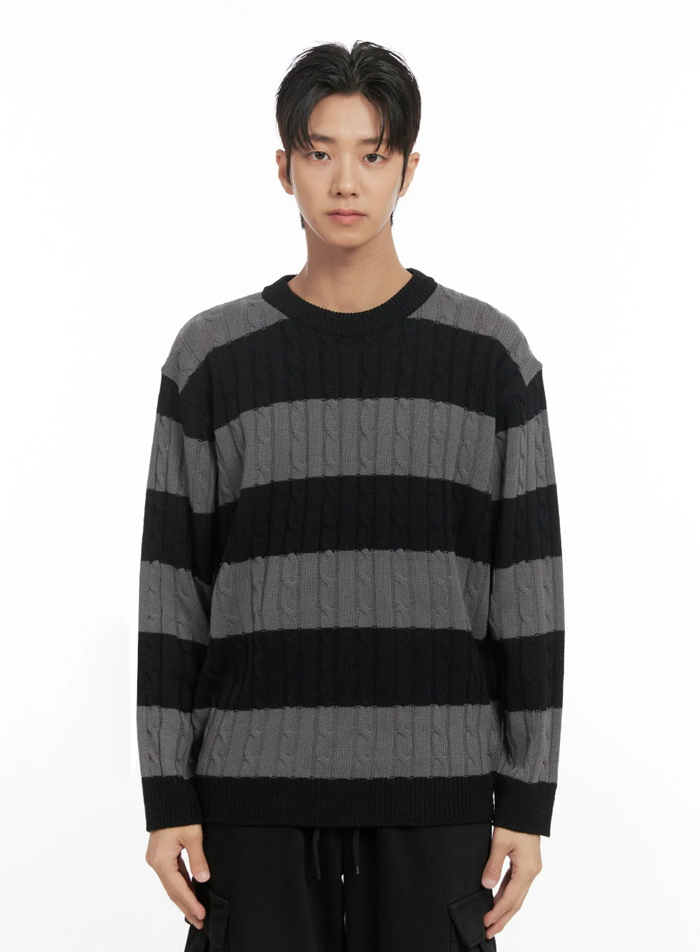 Men's Stripe Cable Knit Sweater ID413 - Image 13