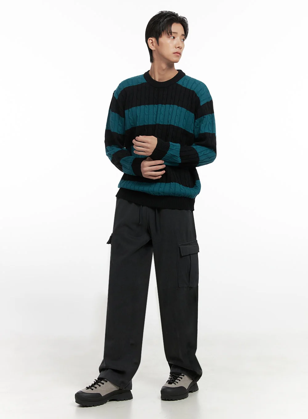 Men's Stripe Cable Knit Sweater ID413 - Image 2