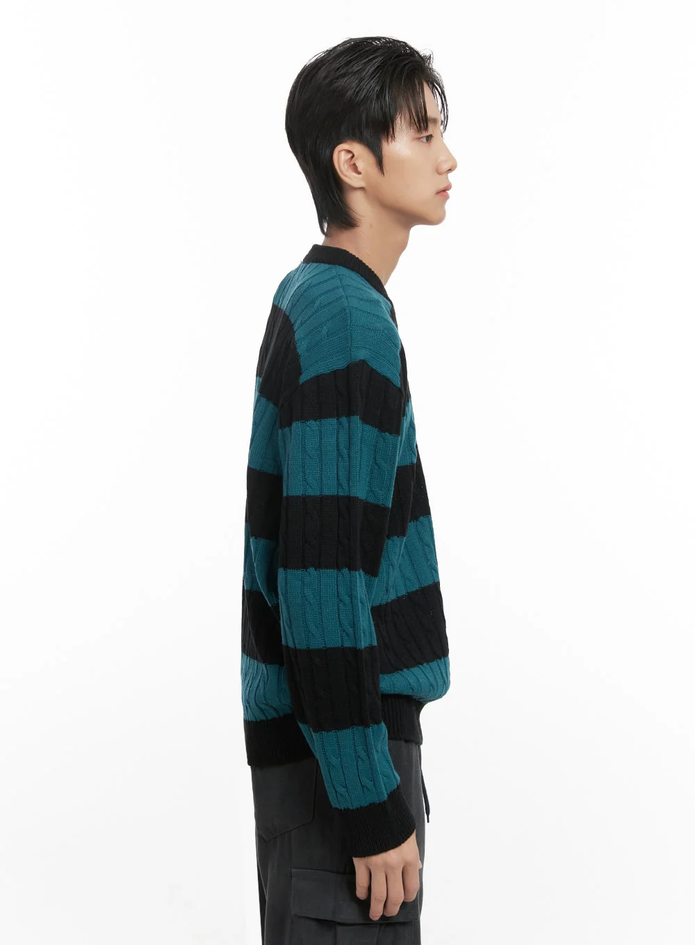 Men's Stripe Cable Knit Sweater ID413 - Image 5