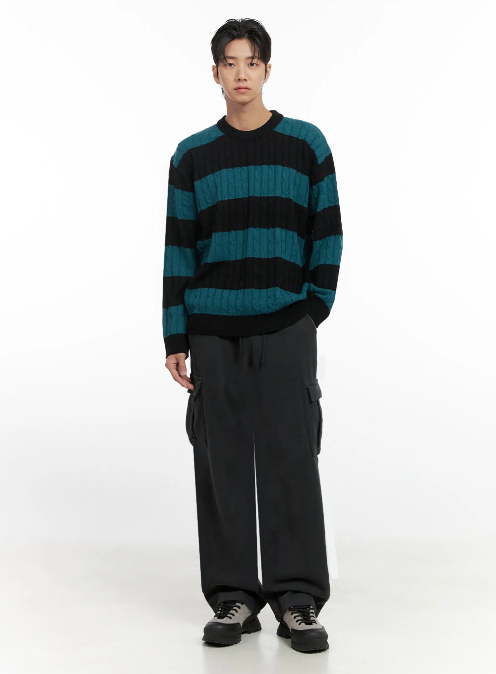 Men's Stripe Cable Knit Sweater ID413 - Image 6