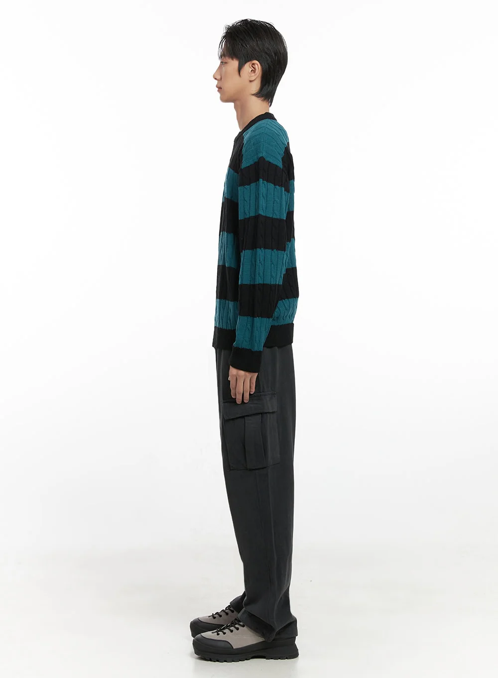 Men's Stripe Cable Knit Sweater ID413 - Image 8