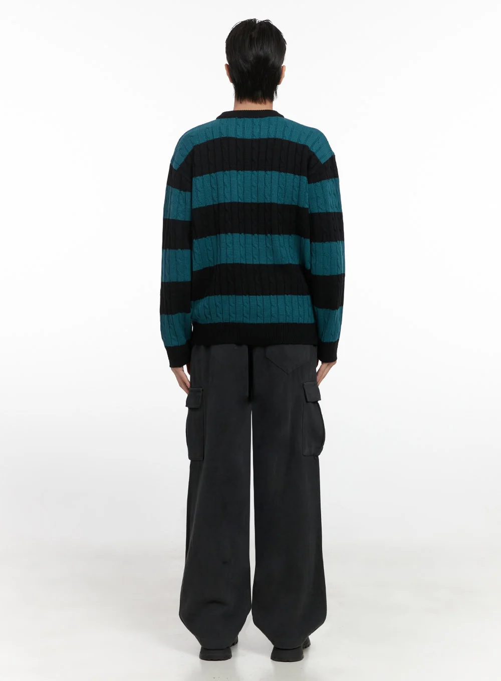Men's Stripe Cable Knit Sweater ID413 - Image 9
