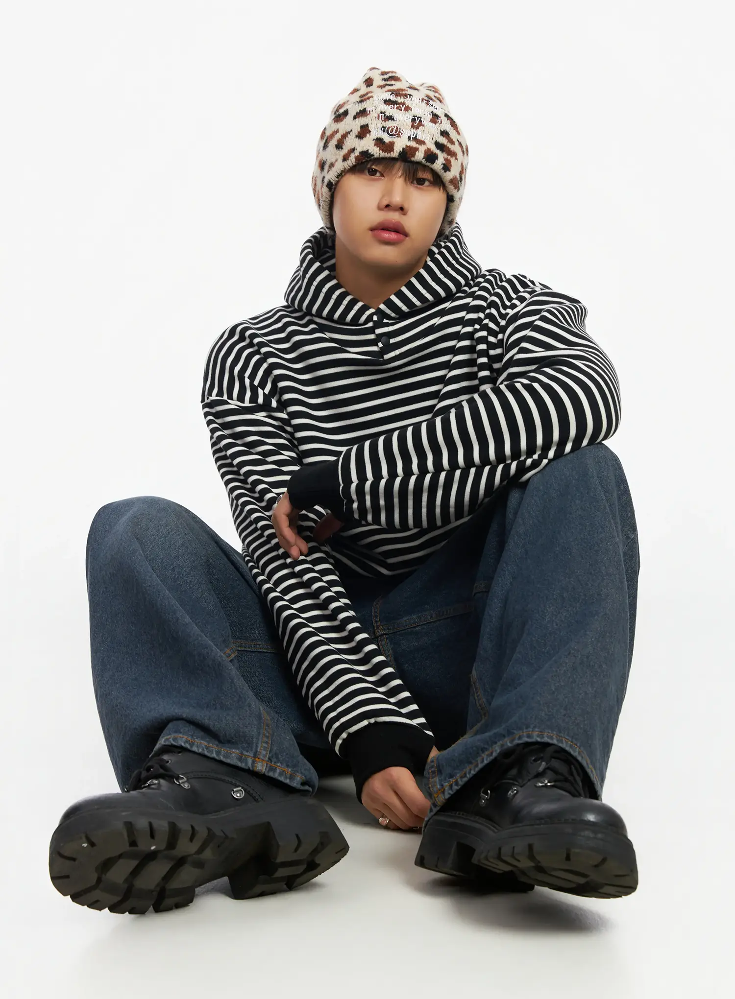 Men's Striped Button Neck Hoodie IF503