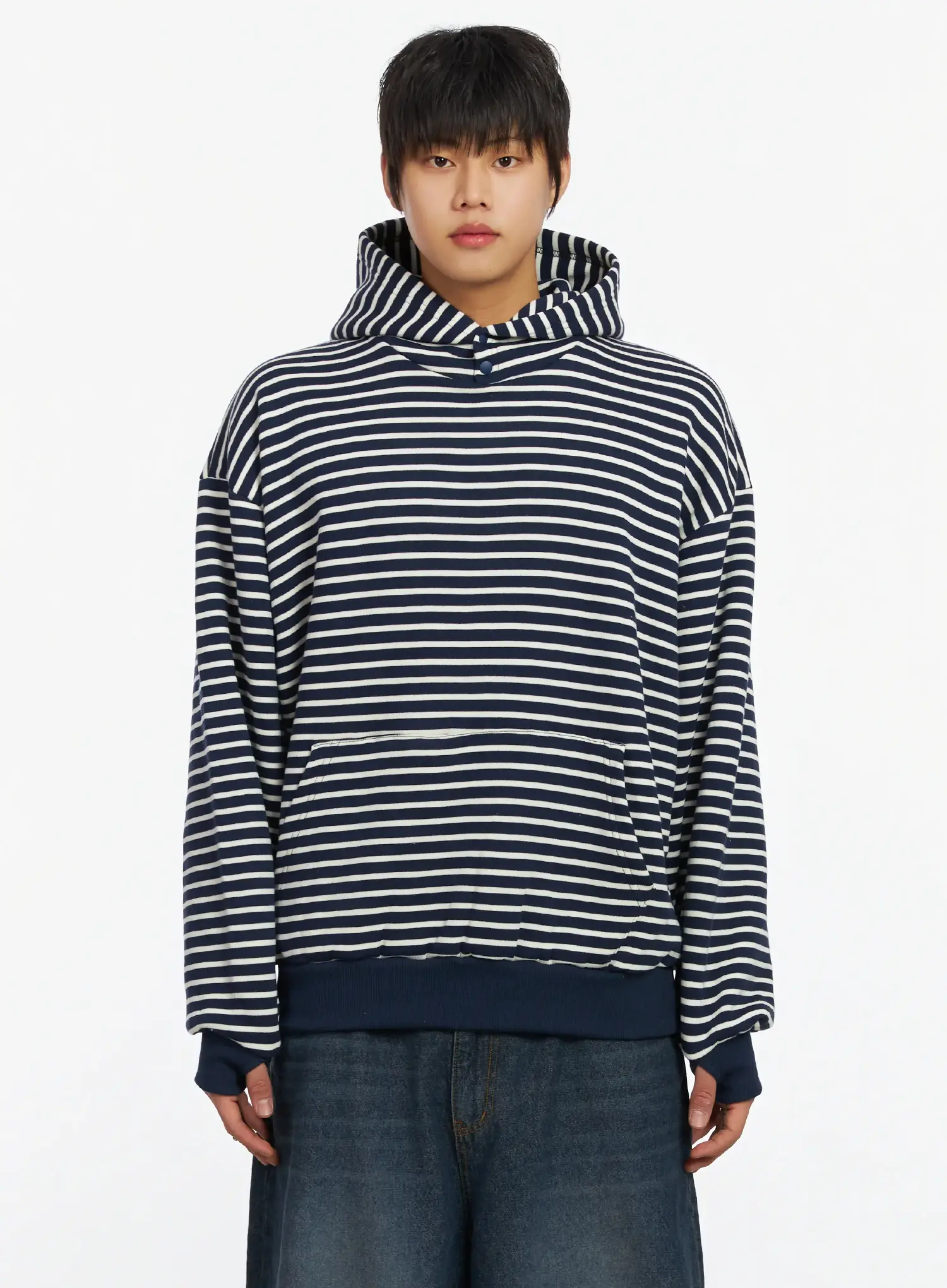 Men's Striped Button Neck Hoodie IF503 - Image 10