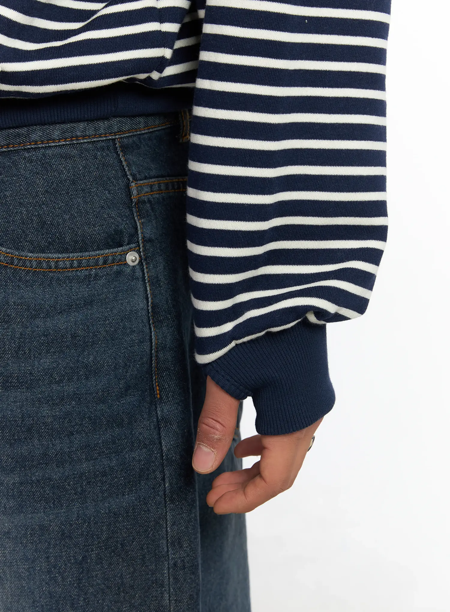 Men's Striped Button Neck Hoodie IF503 - Image 12