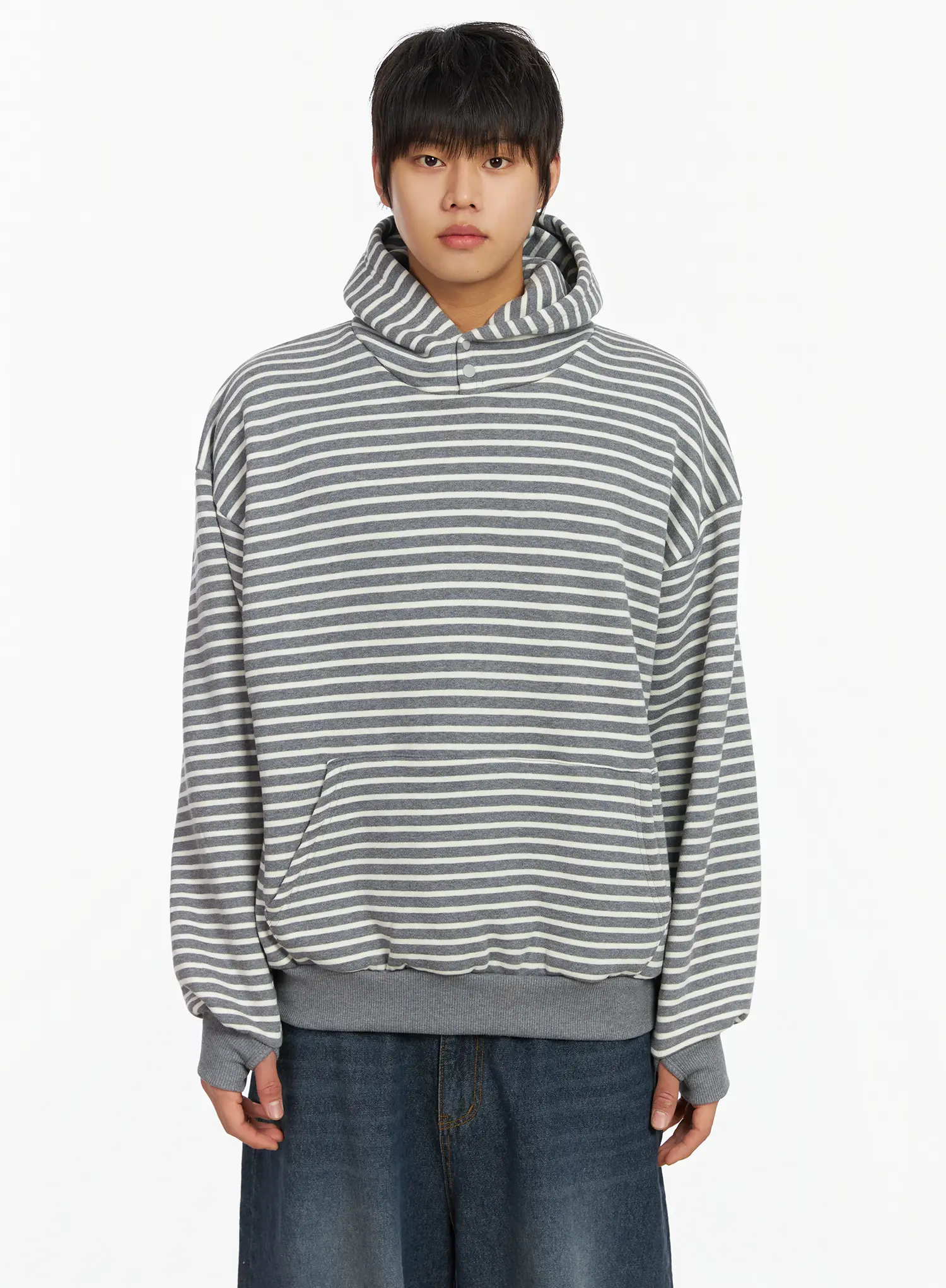 Men's Striped Button Neck Hoodie IF503 - Image 13