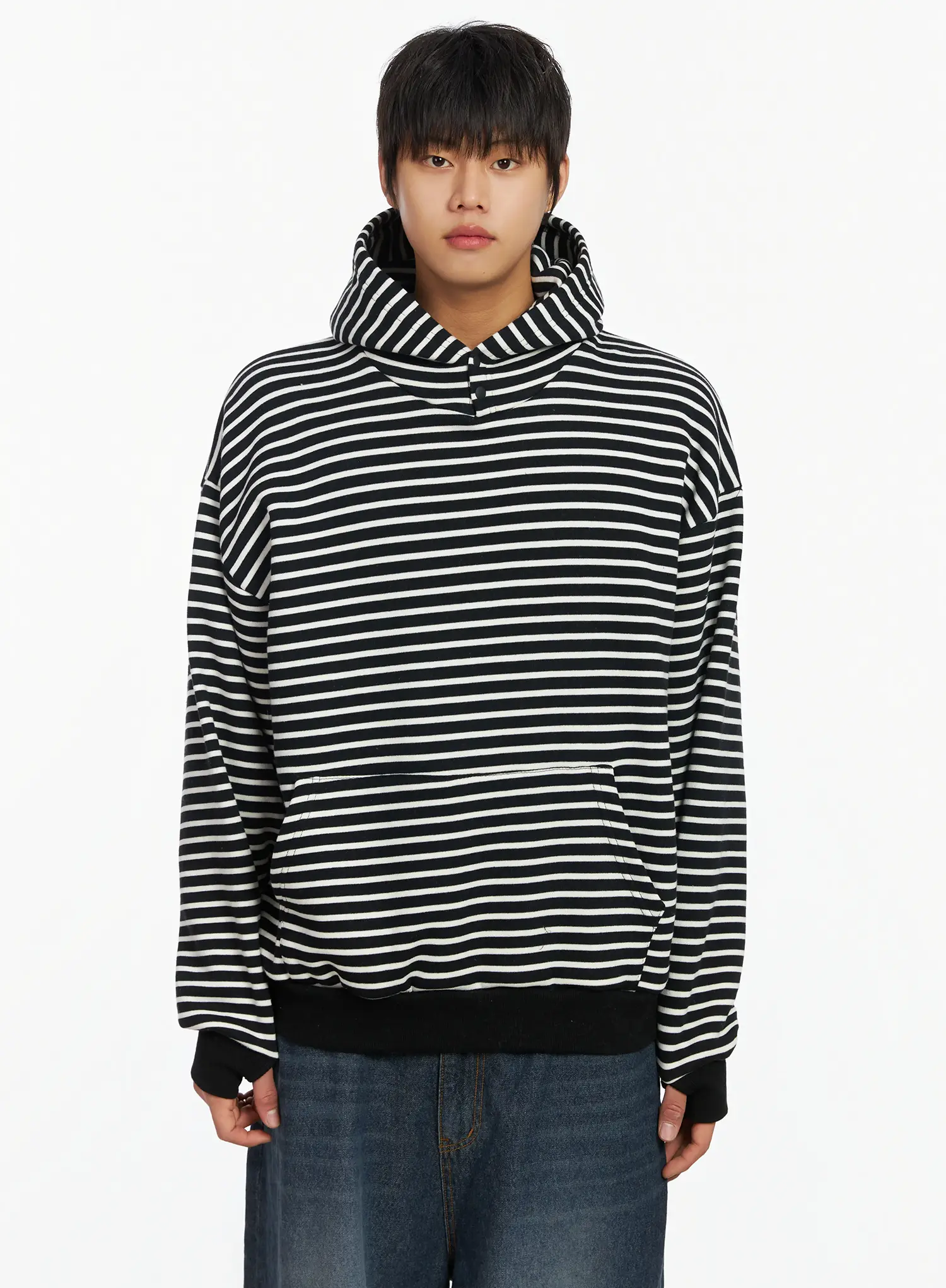 Men's Striped Button Neck Hoodie IF503 - Image 14