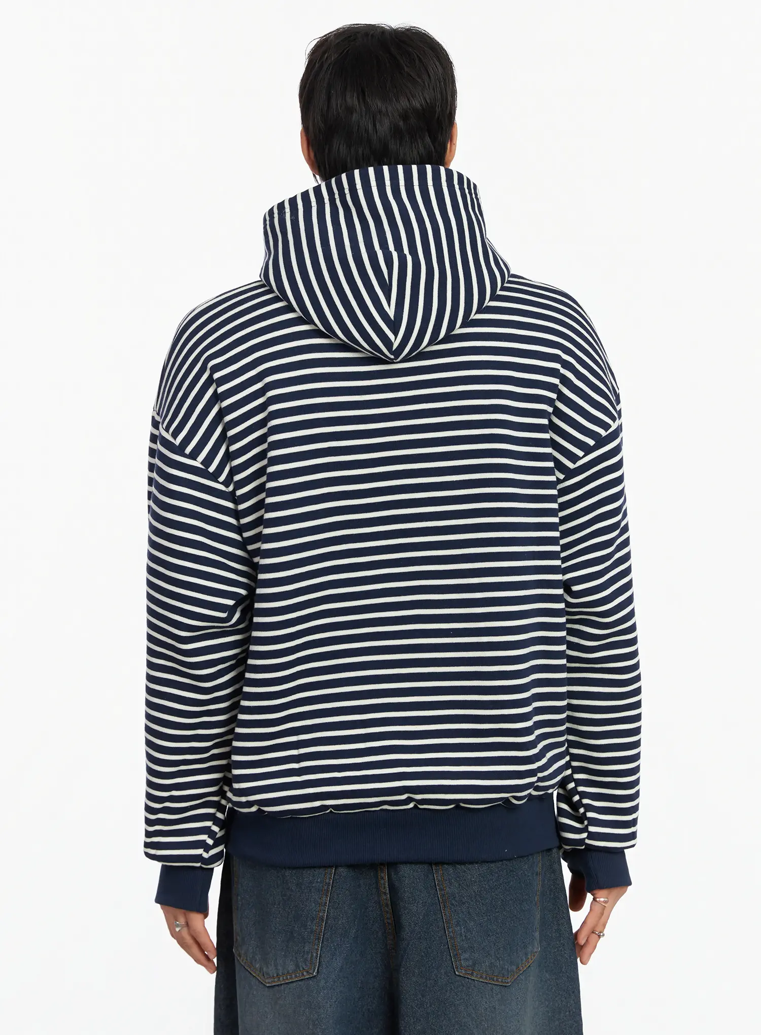 Men's Striped Button Neck Hoodie IF503 - Image 5