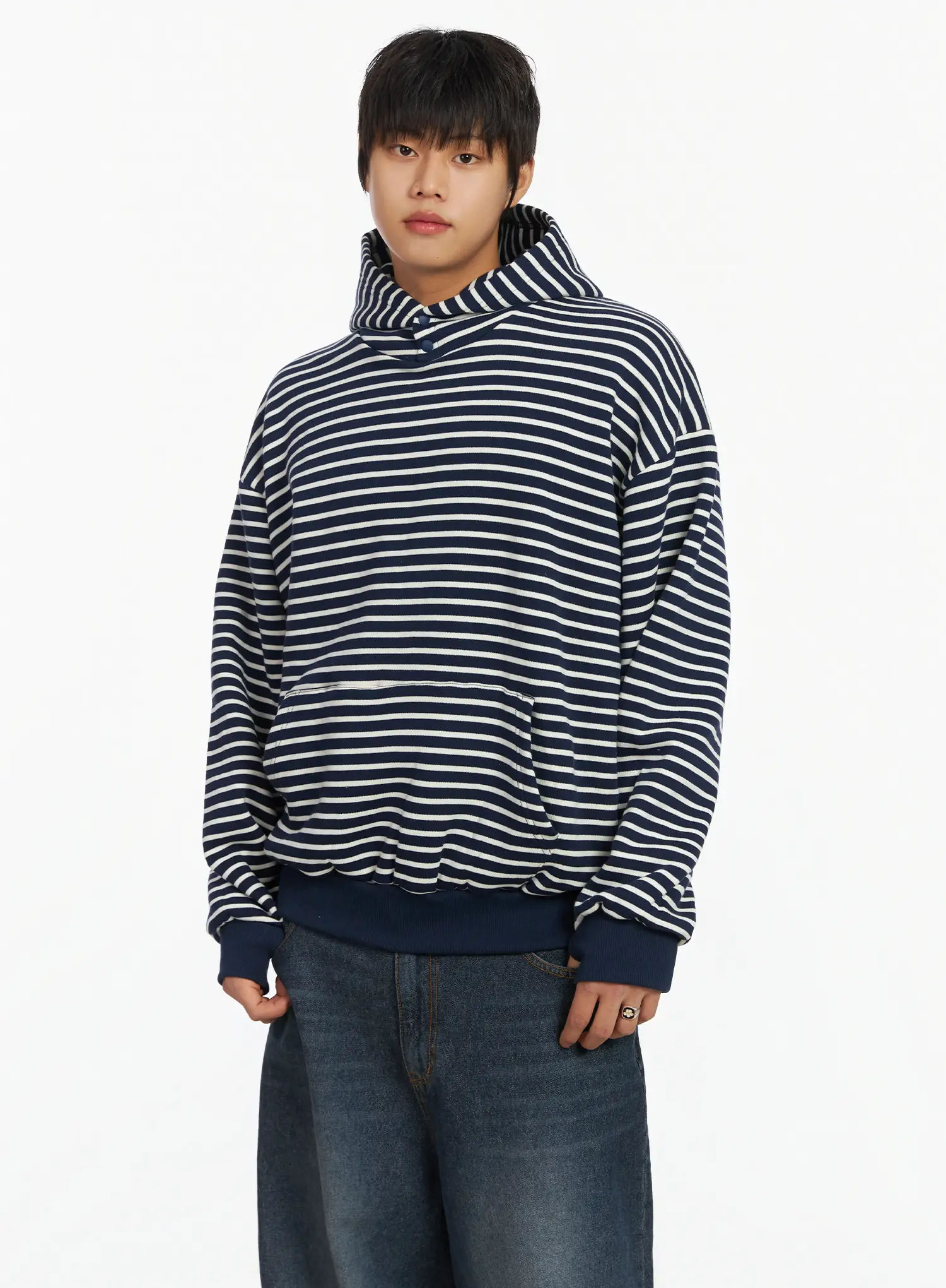 Men's Striped Button Neck Hoodie IF503 - Image 6