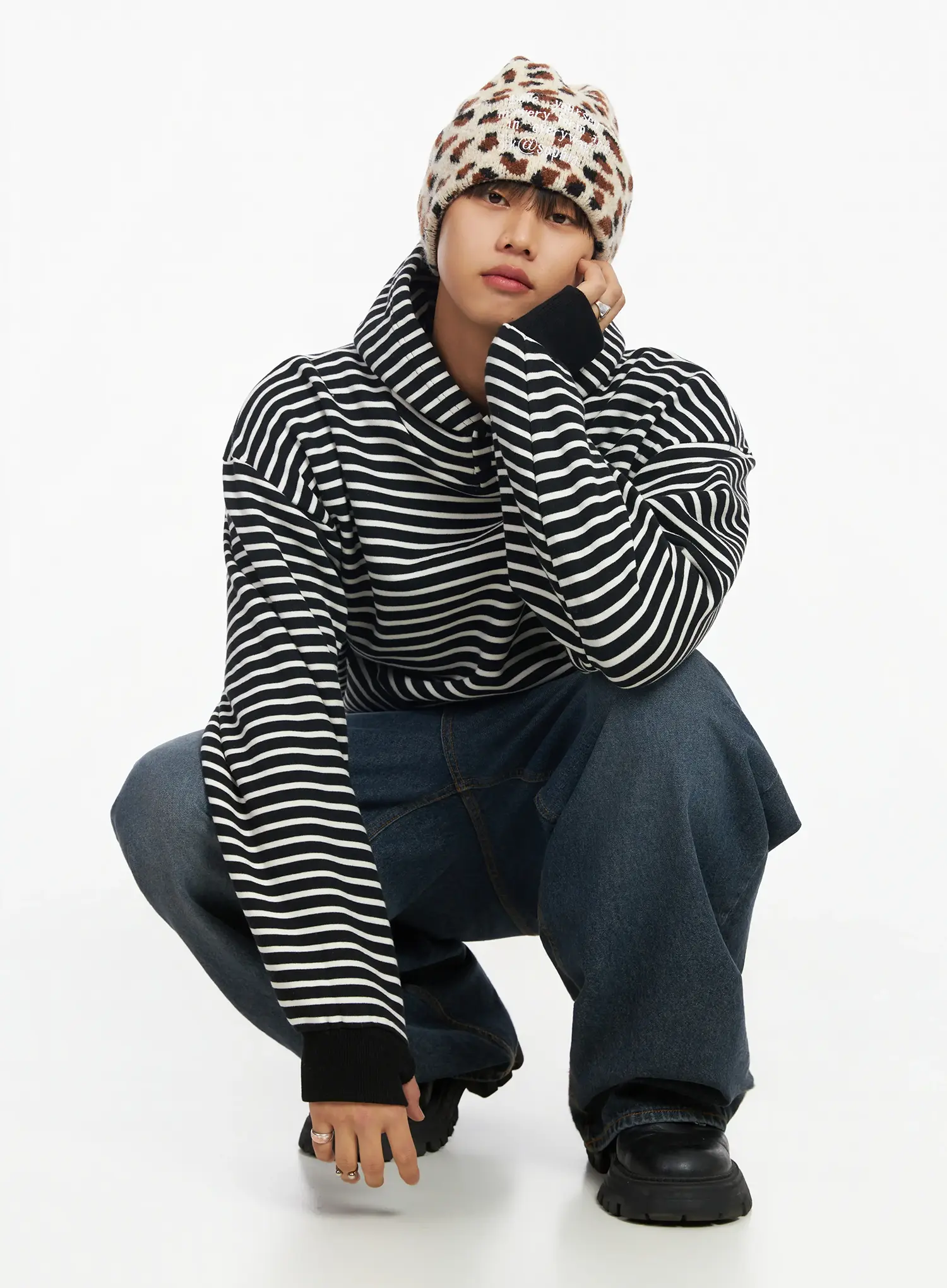 Men's Striped Button Neck Hoodie IF503 - Image 8