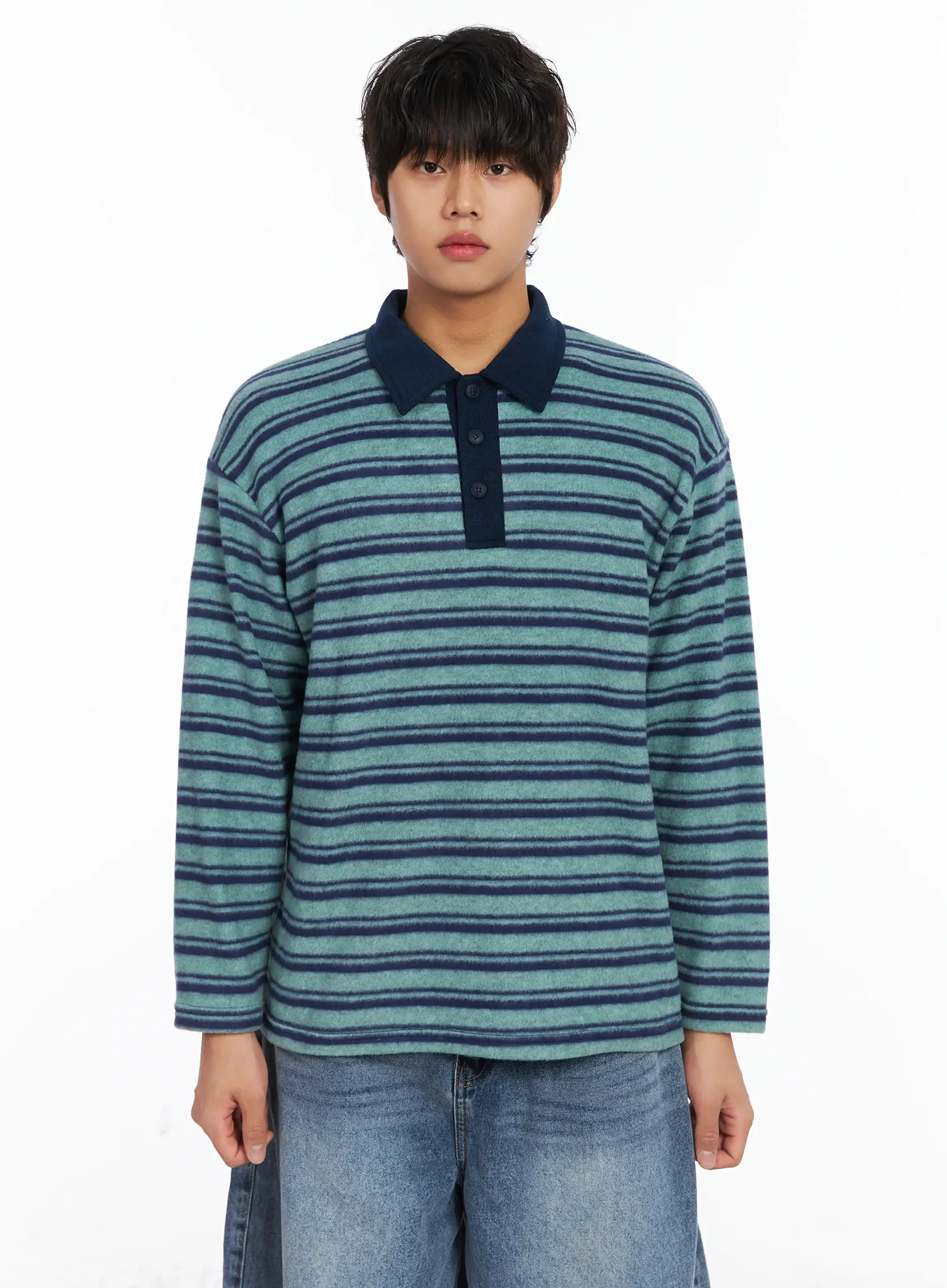 Men's Striped Collar Fleece Sweater IJ512 - Image 12