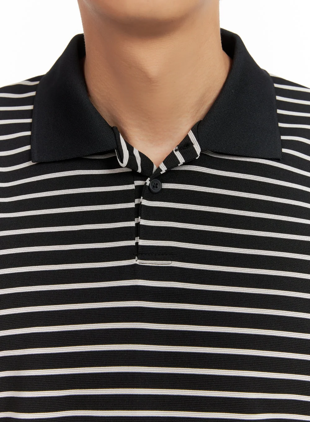 Men's Striped Collar T-Shirt (Black) IY431 - Image 3