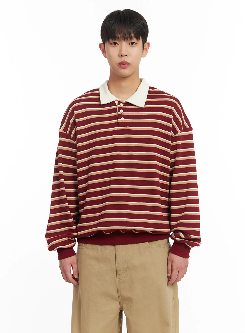 Men's Striped Collared Sweatshirt IM514 - Image 12