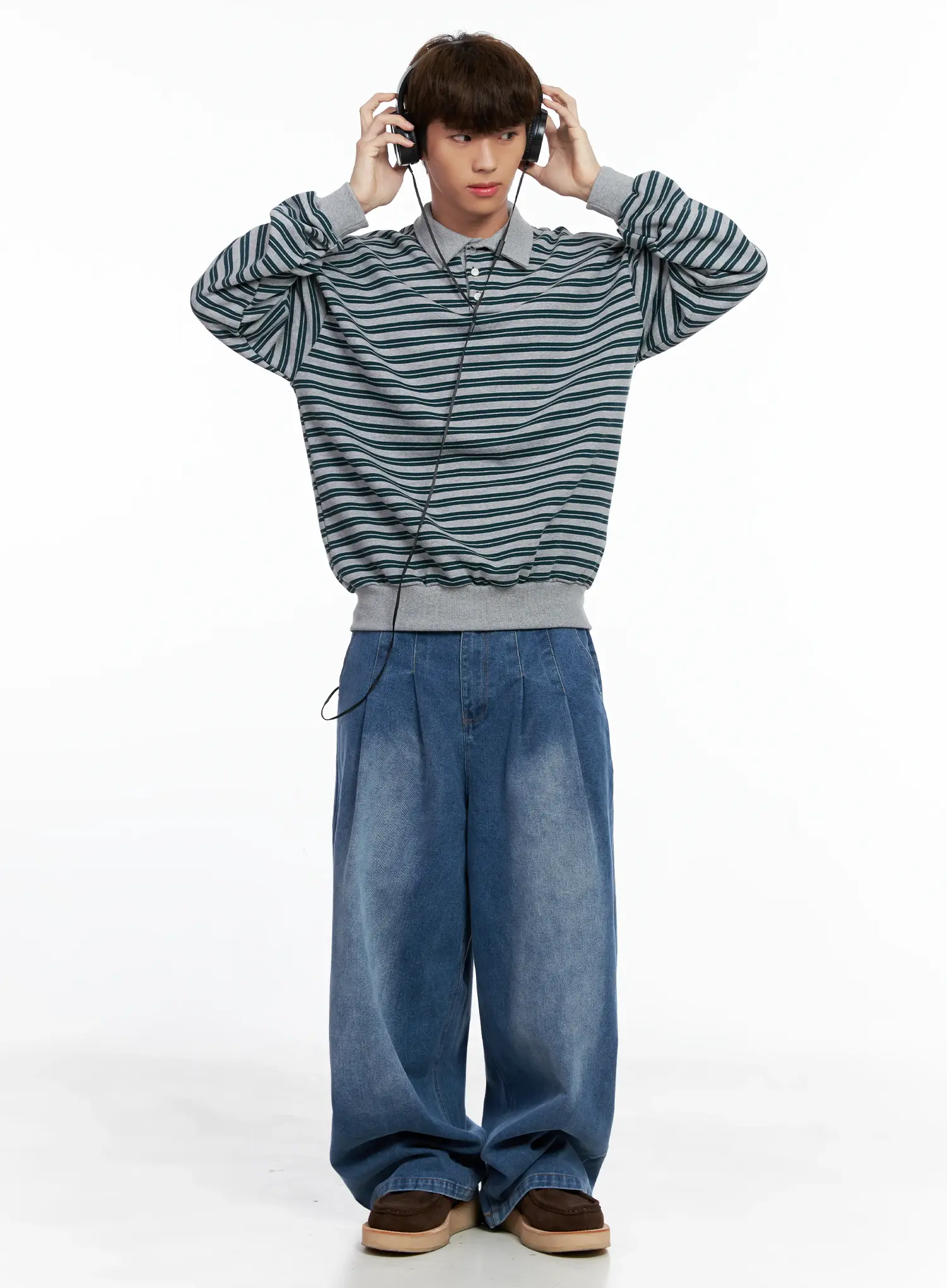 Men's Striped Collared Sweatshirt IO502 - Image 2