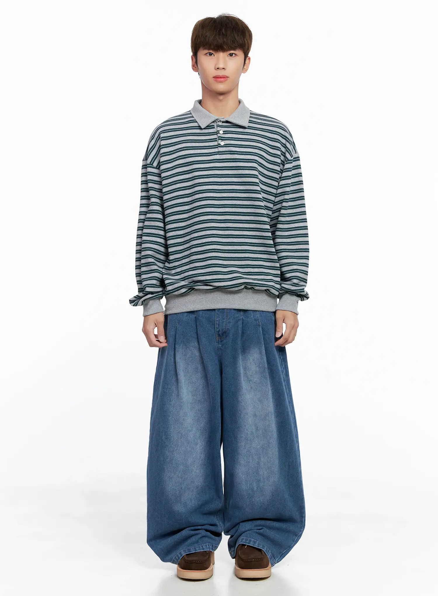 Men's Striped Collared Sweatshirt IO502 - Image 3