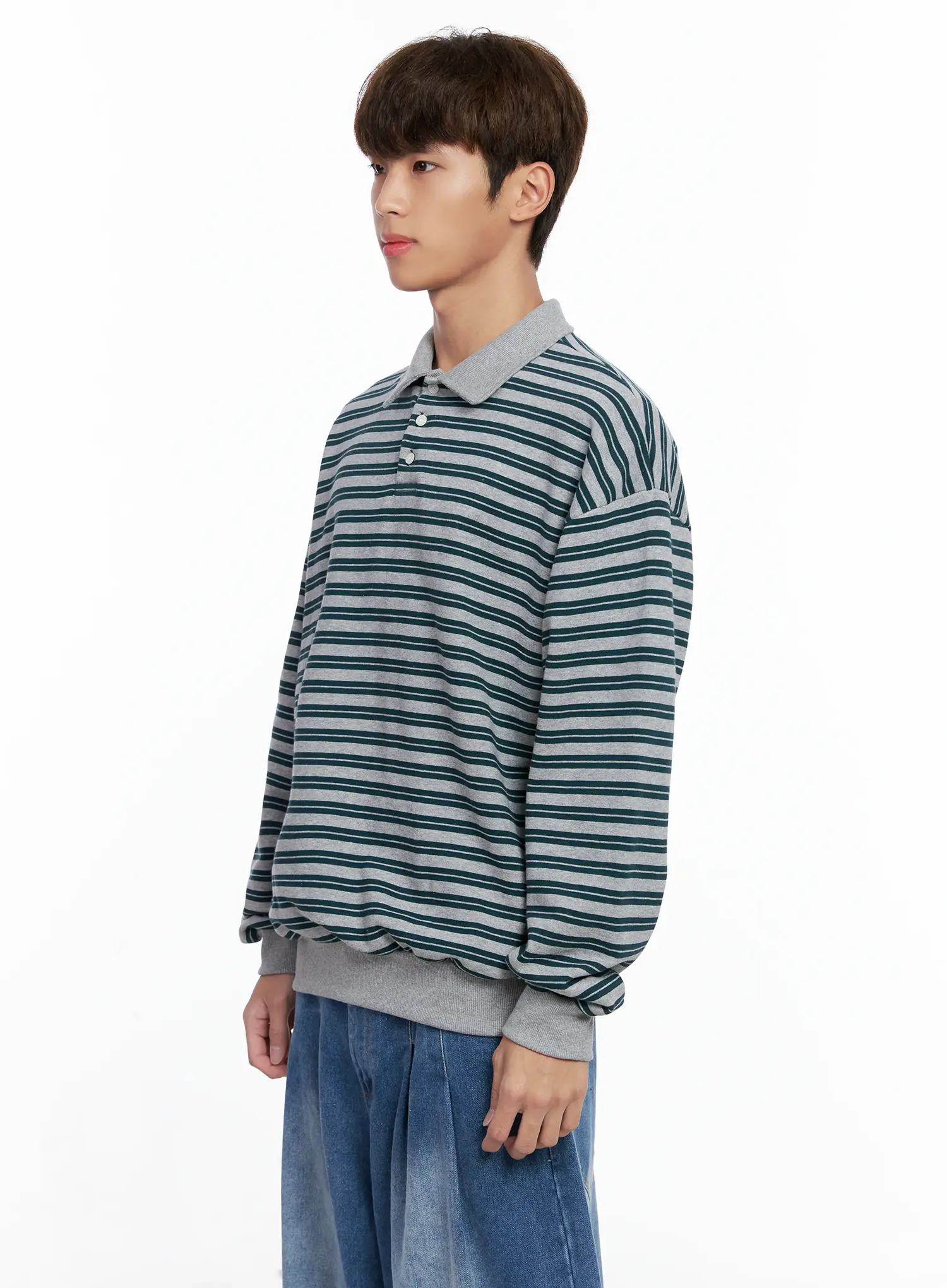 Men's Striped Collared Sweatshirt IO502 - Image 4