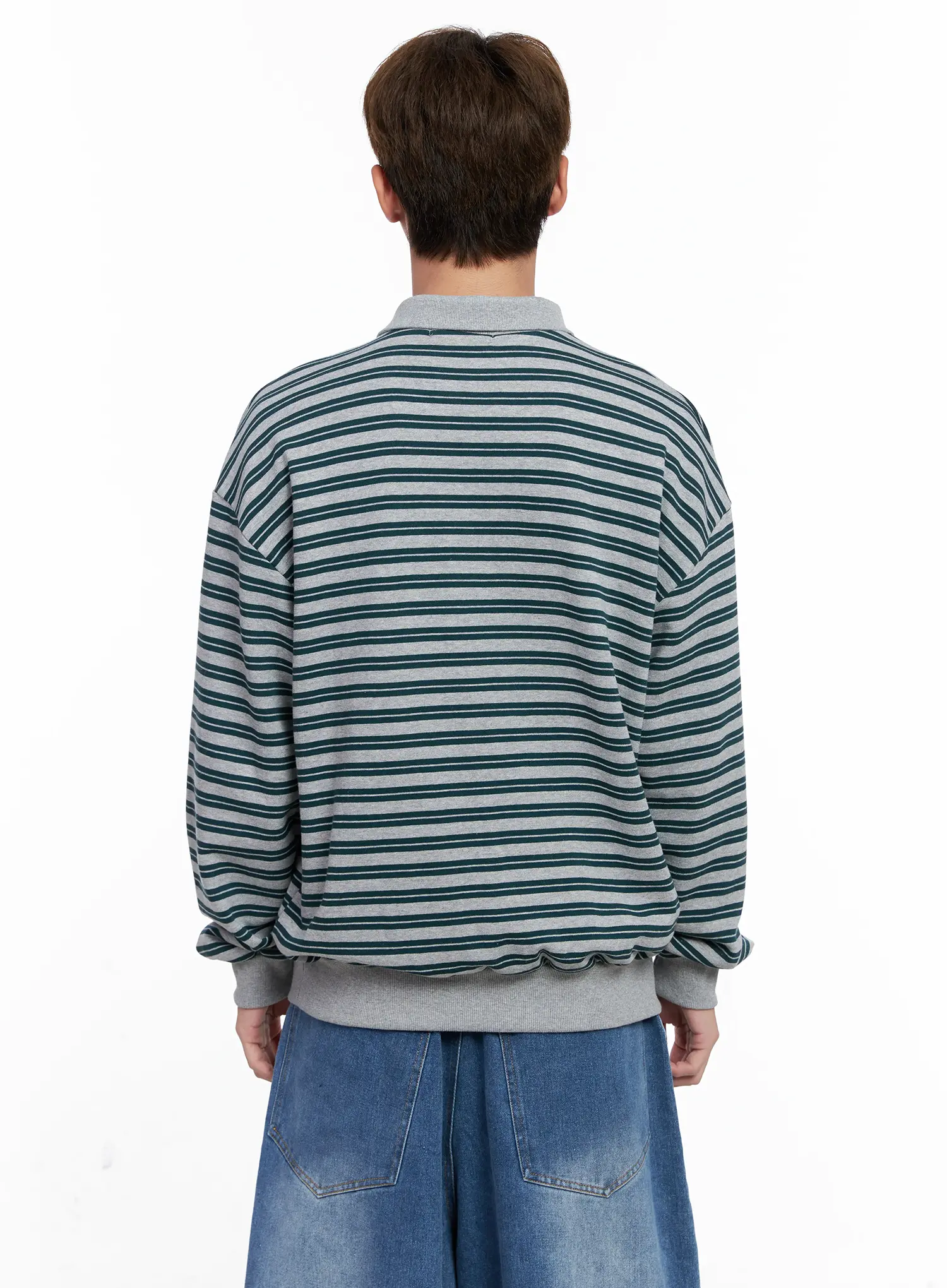 Men's Striped Collared Sweatshirt IO502 - Image 5