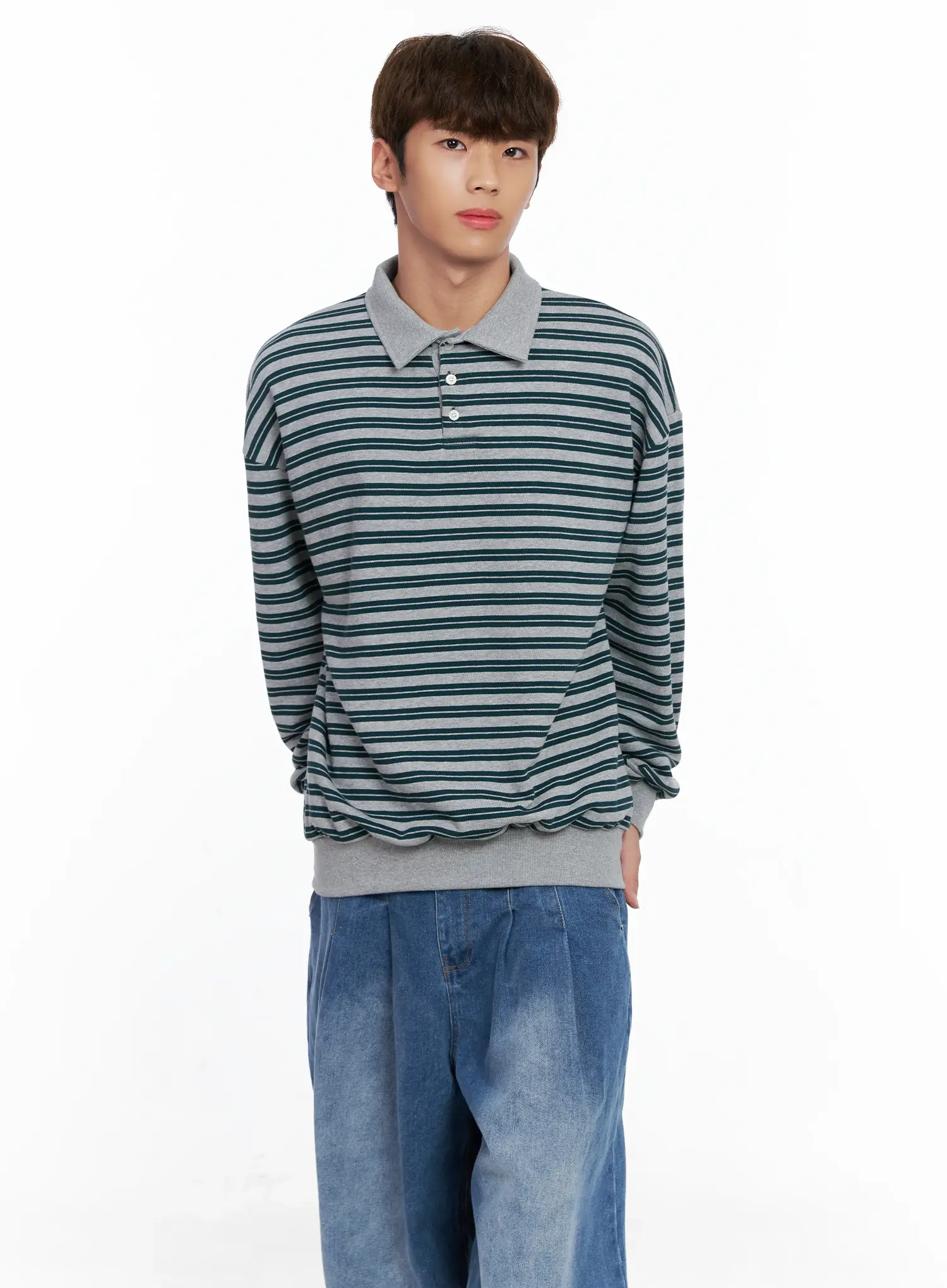 Men's Striped Collared Sweatshirt IO502 - Image 6