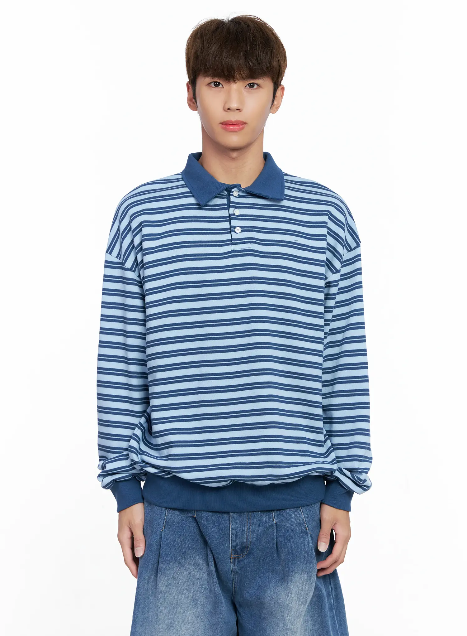 Men's Striped Collared Sweatshirt IO502 - Image 9